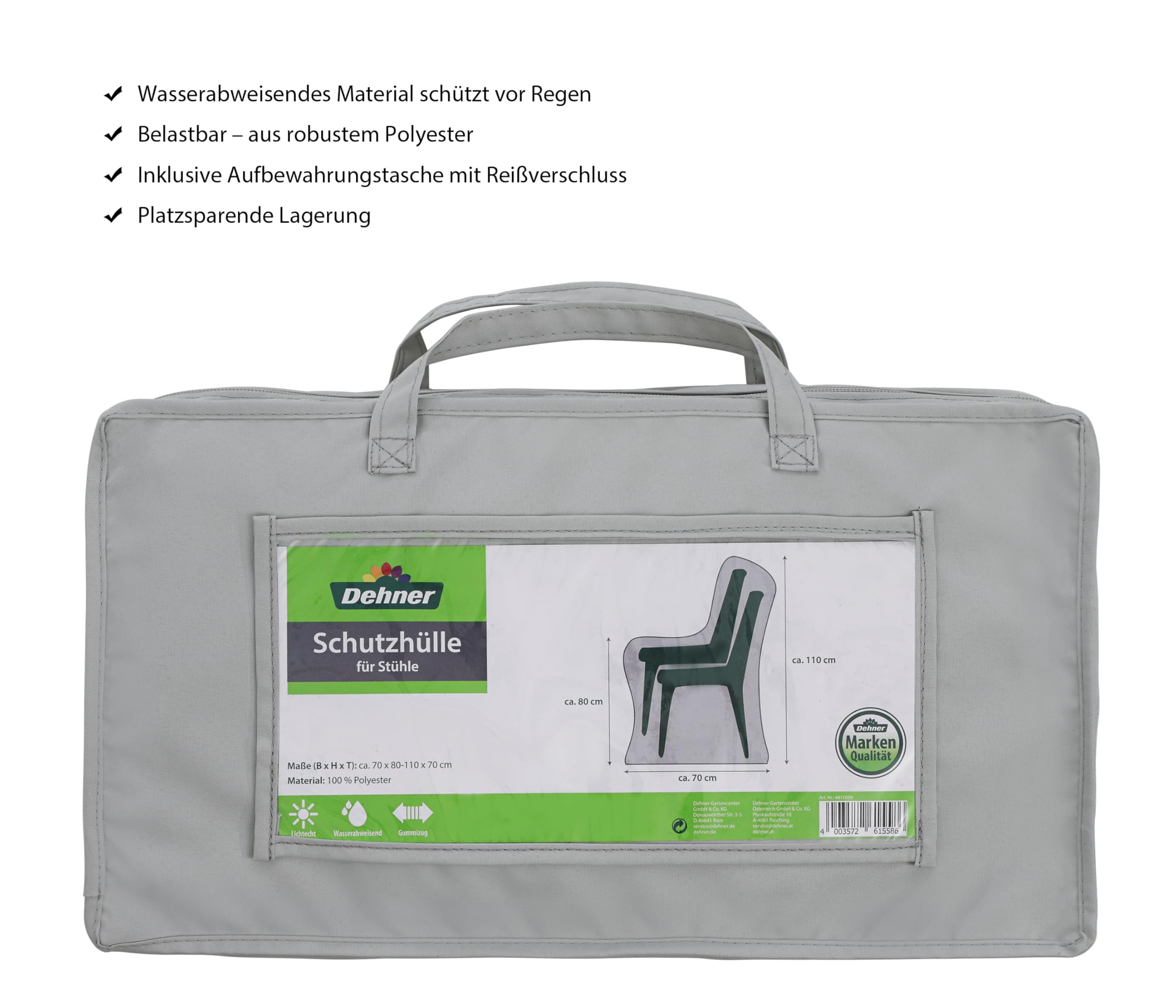 Dehner Gartenstuhl Abdeckung 110x70x70 Polyester grau wasserabweisend