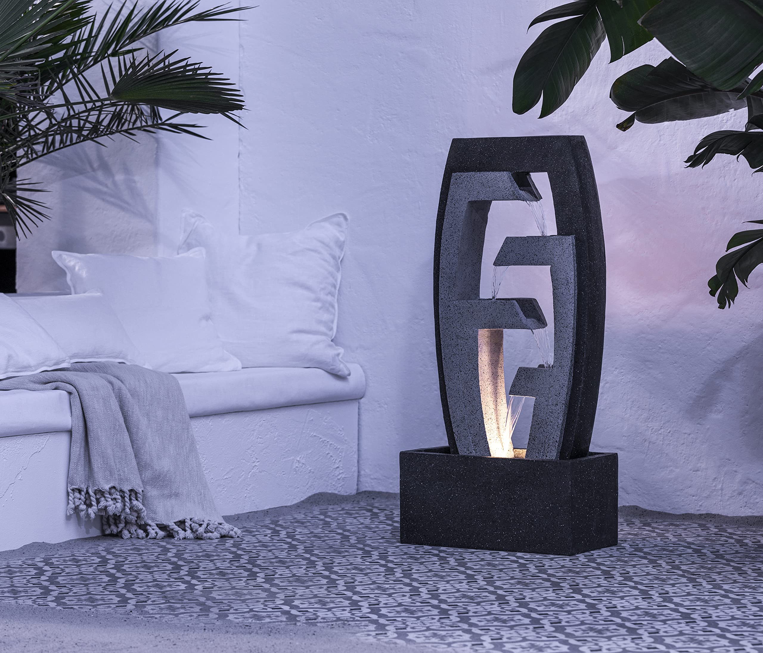 Dehner Tokio Gartenbrunnen grau LED Polyresin 92 cm