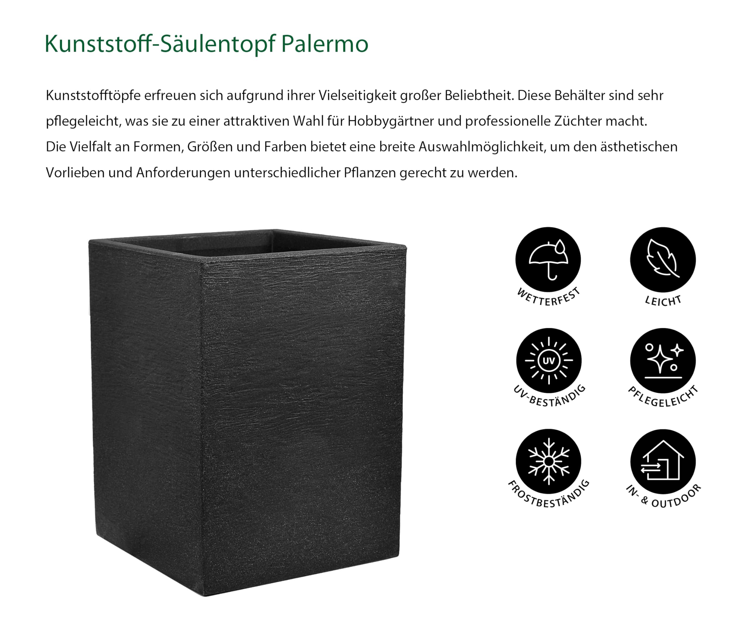 Dehner Palermo Säulentopf anthrazit 40cm Kunststoff