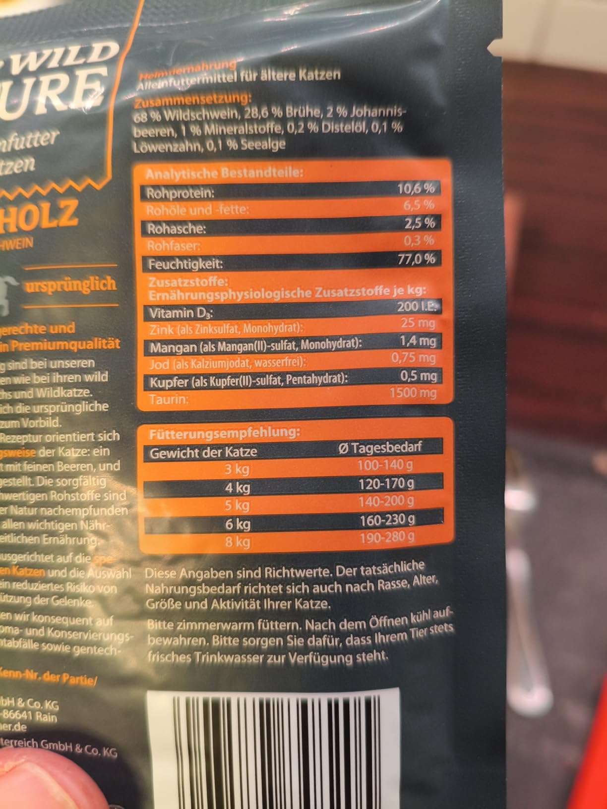 Dehner Wild Nature Unterholz Nassfutter Wildschwein 16x85g senior