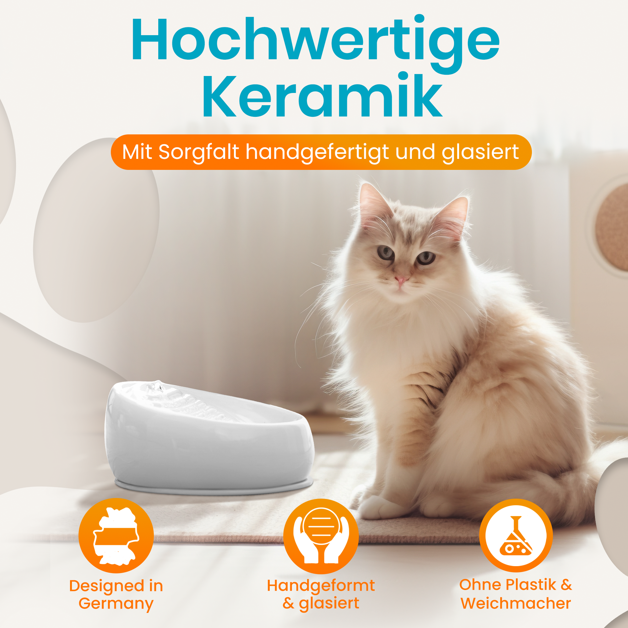 Lucky-Kitty Katzenbrunnen Keramik Pastellblau leise