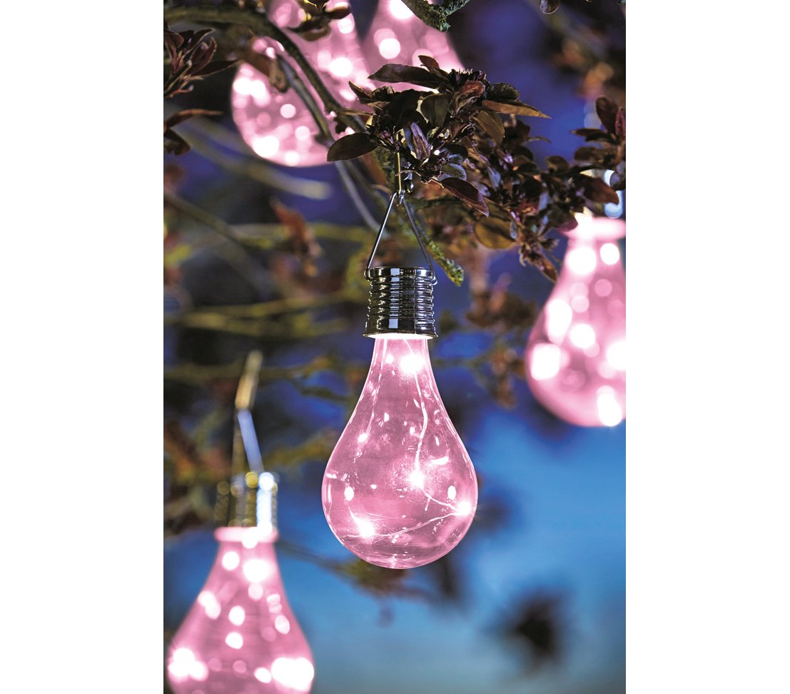 Dehner Lovely Solar-Glühbirne Solarleuchte 4er-Set rosa Glas