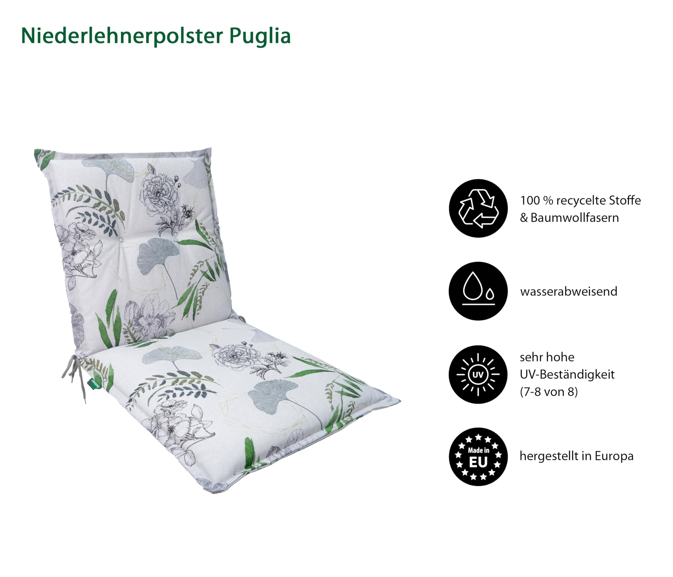 Dehner Premium Lovely Puglia Stuhlkissen hellgrau/grün wasserabweisend