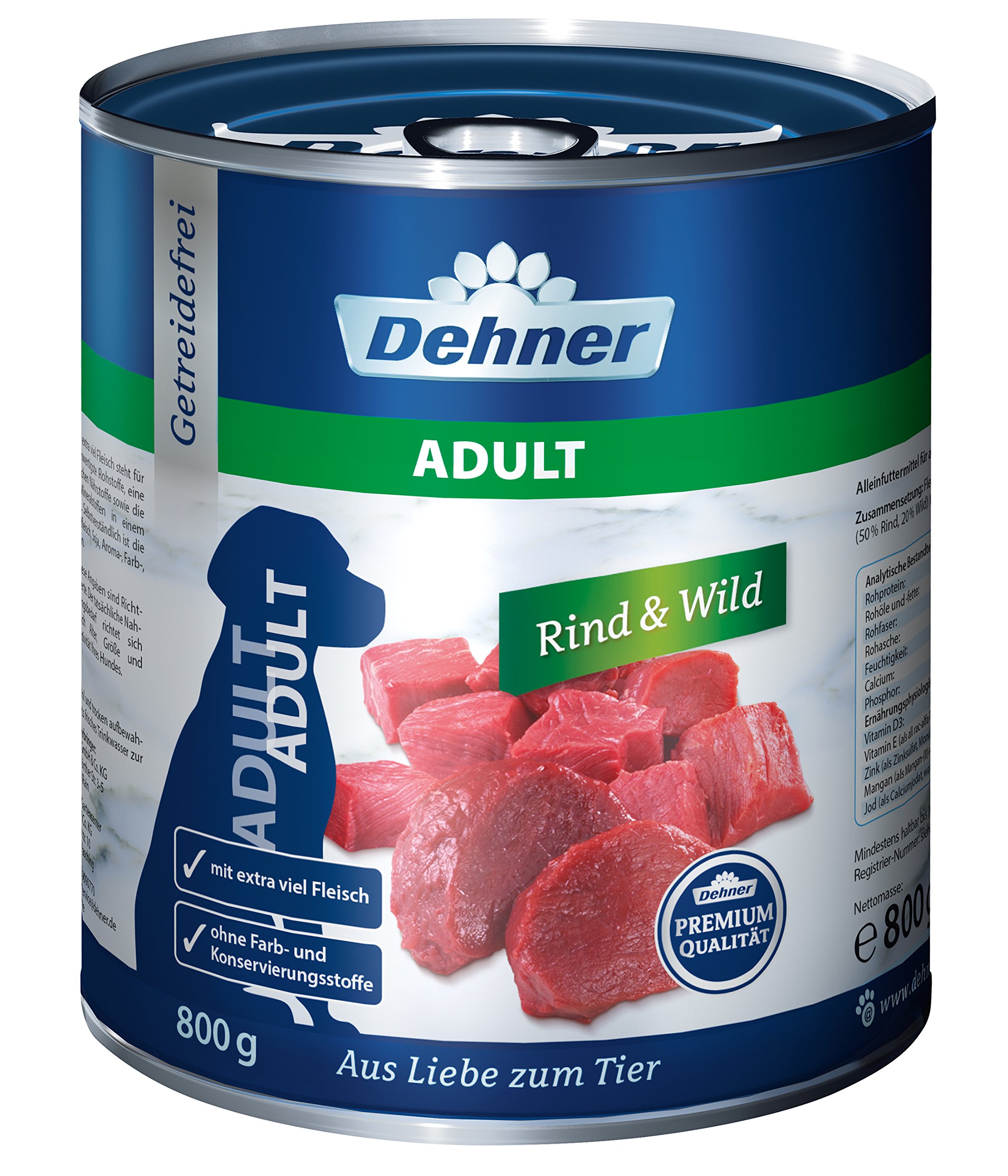 Dehner Premium Rind Wild Hundefutter Nass 6x800g getreidefrei