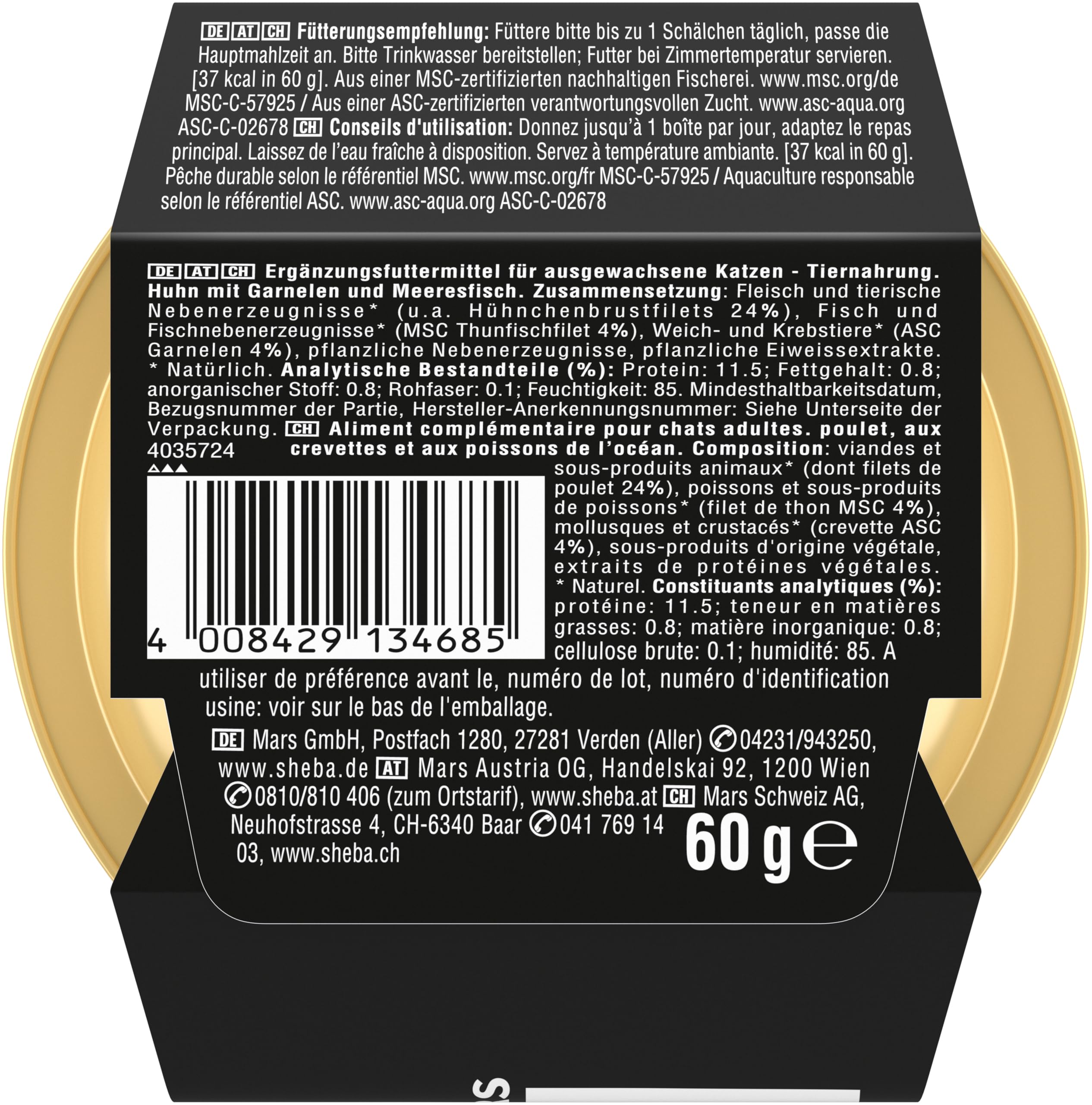 Sheba Filets Huhn Hochseefisch Garnelen Nassfutter 16x60g Sauce