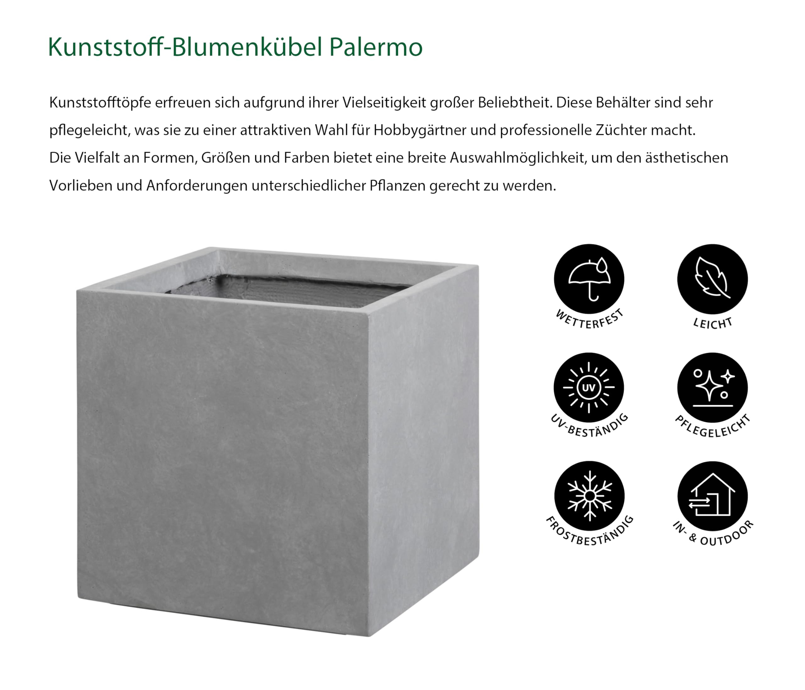 Dehner Palermo Blumenkübel Kunststoff grau 40 cm Steinoptik