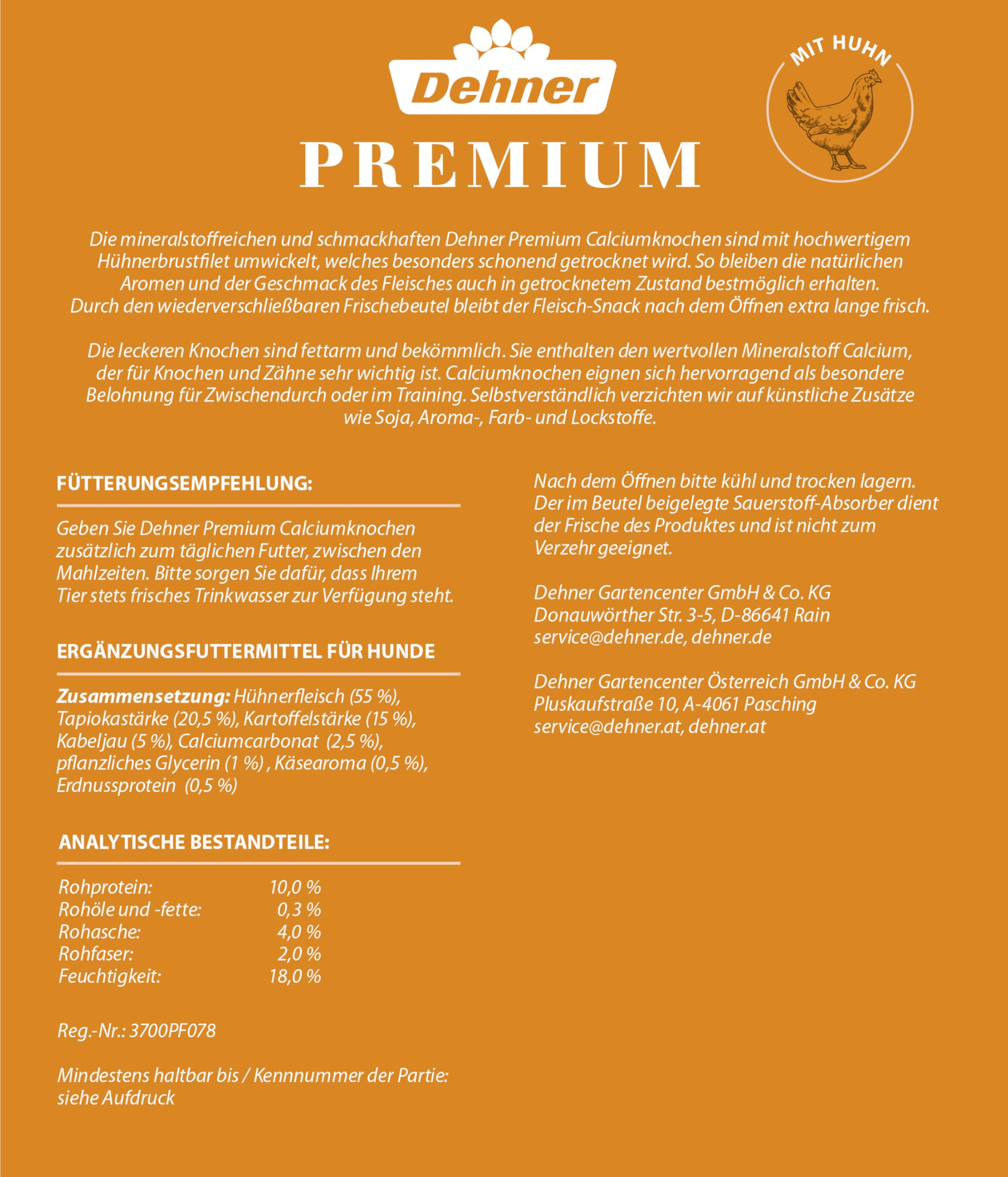 Dehner Premium Calciumknochen Hundesnack Huhn 500 g getreidefrei