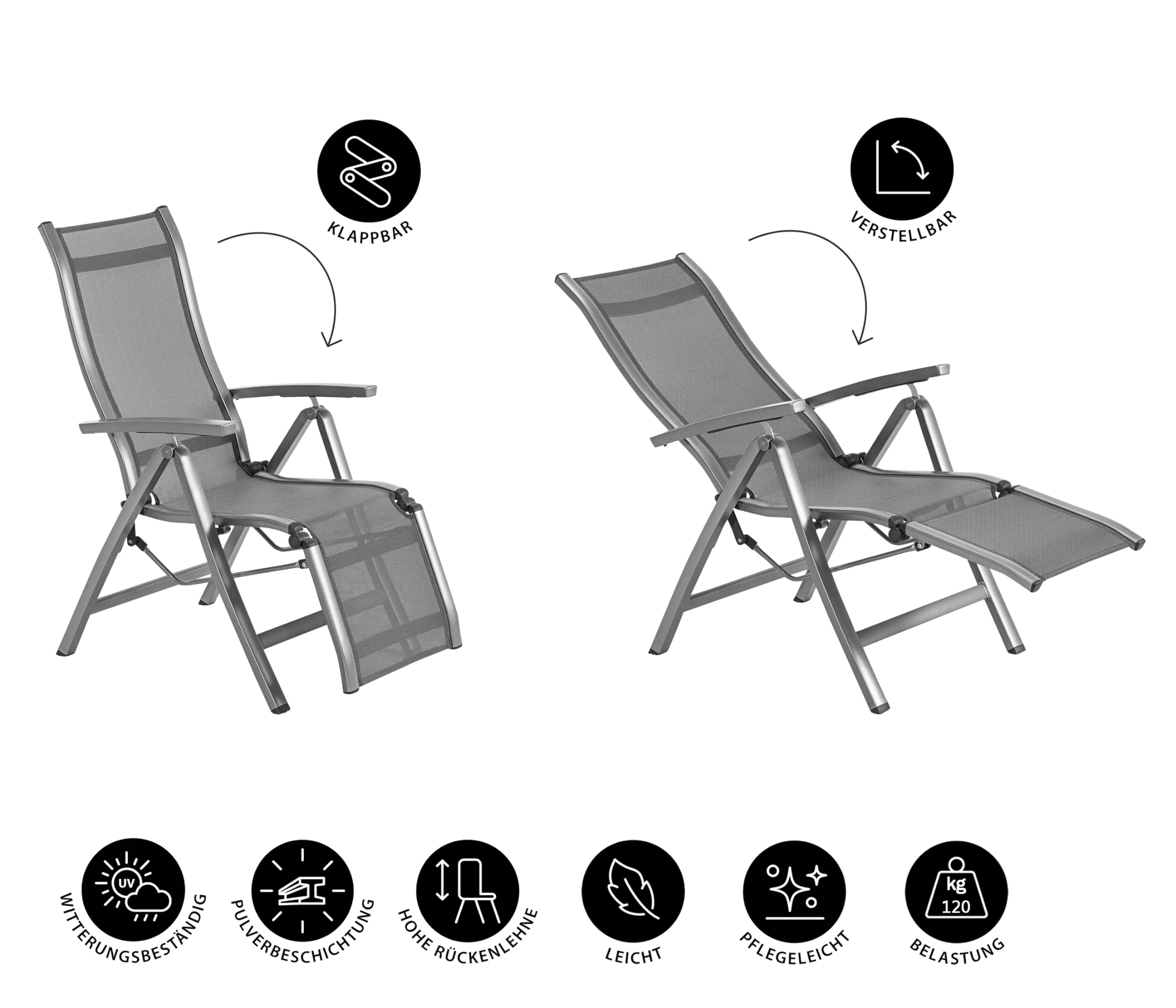 Dehner Relaxstuhl Chicago grau 110x69,5x63,5 cm Alu verstellbar