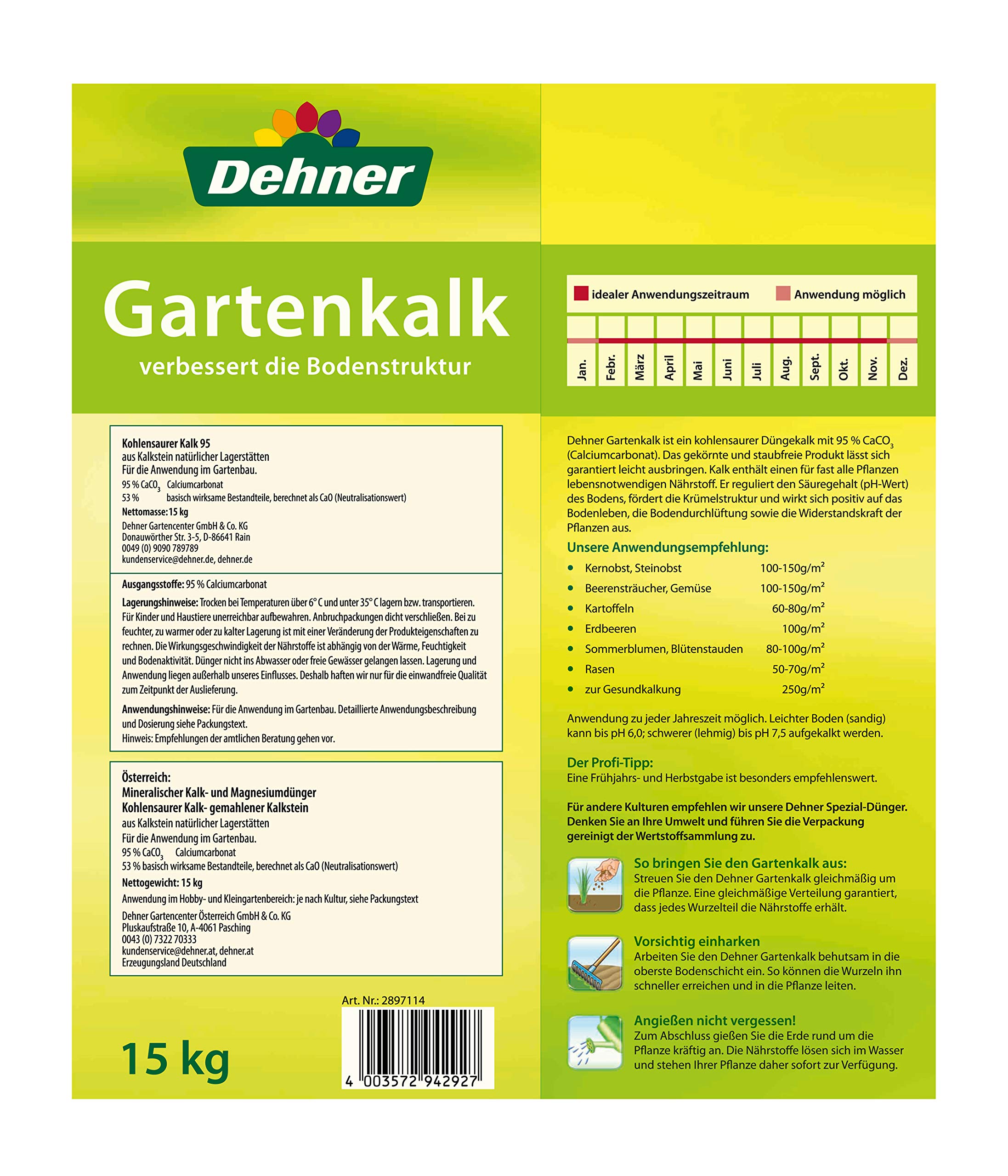 Dehner Gartenkalk 15kg für 150qm gekörnt
