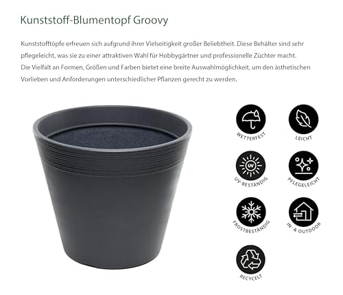 Dehner Groovy Blumentopf anthrazit Ø 33 cm frostbeständig