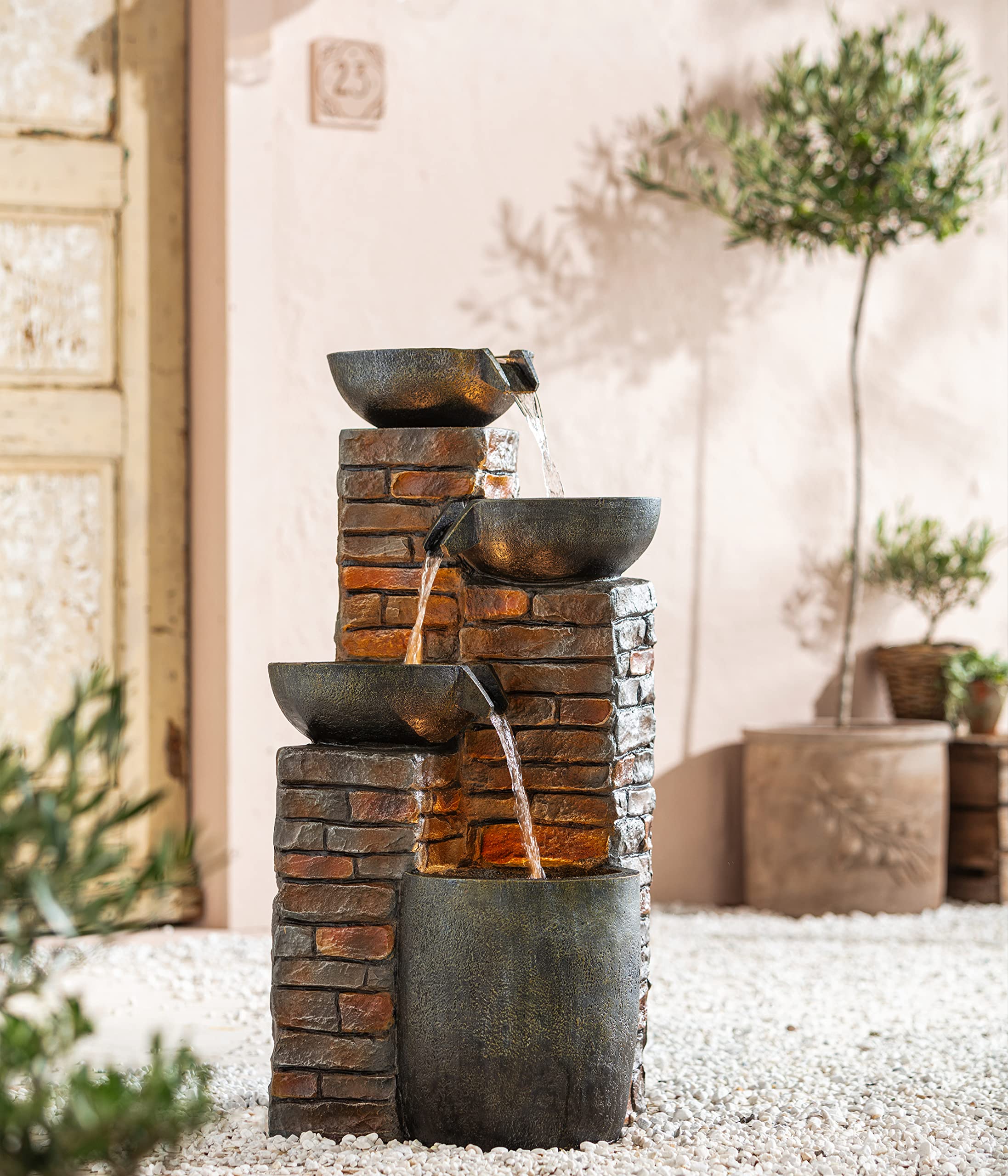 Dehner Piatto Gartenbrunnen Zierbrunnen mit LED 10 L