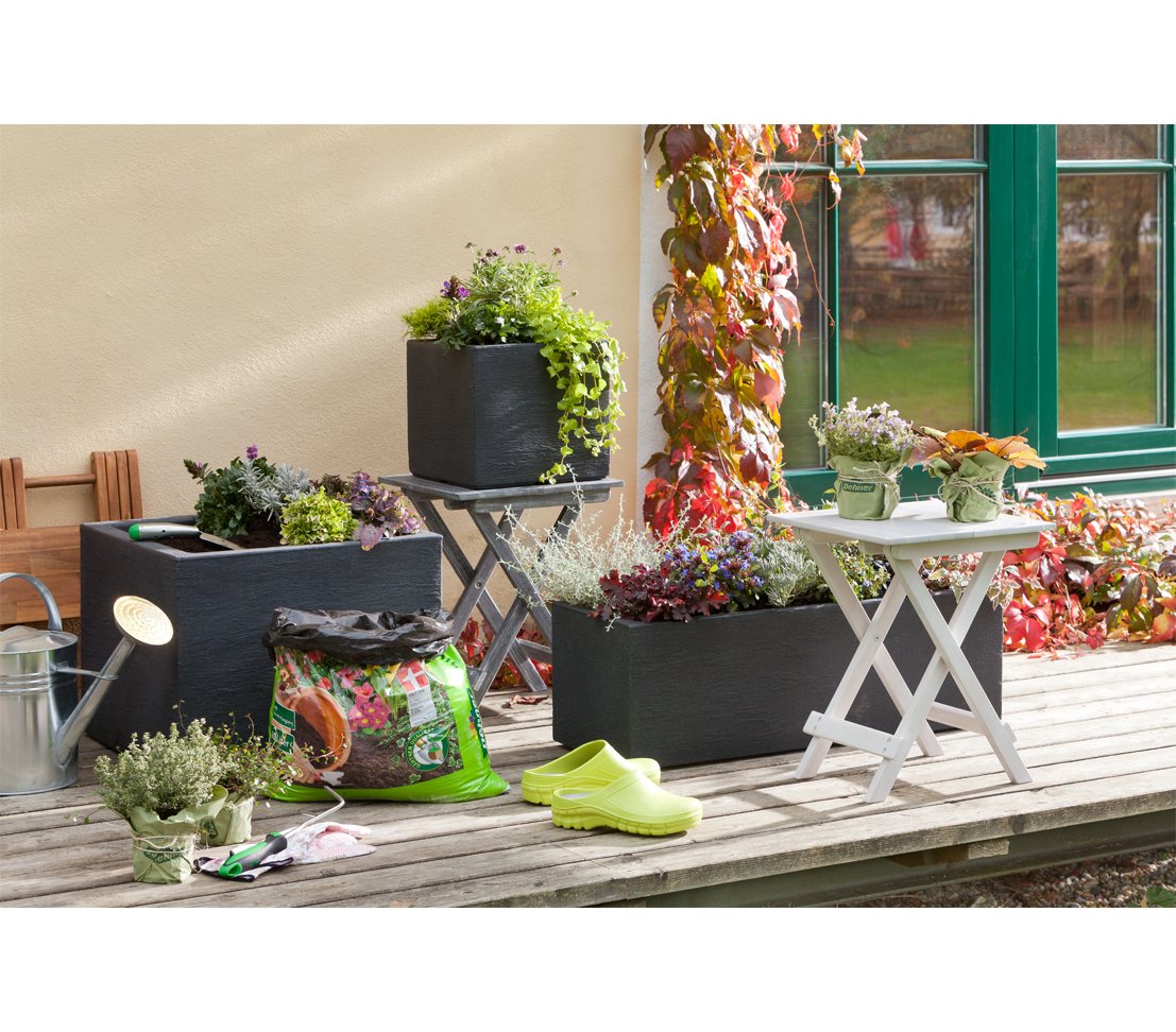 Dehner Palermo Blumenkasten dunkelgrau 80x30x27 cm Schiefer