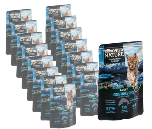 Dehner Wild Nature Gebirgssee Nassfutter Lachs 16x85g zuckerfrei