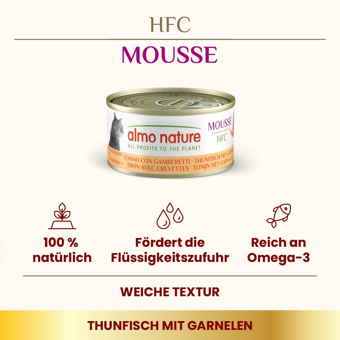 Almo Nature HFC Mousse Nassfutter Thunfisch Garnelen 24x70g