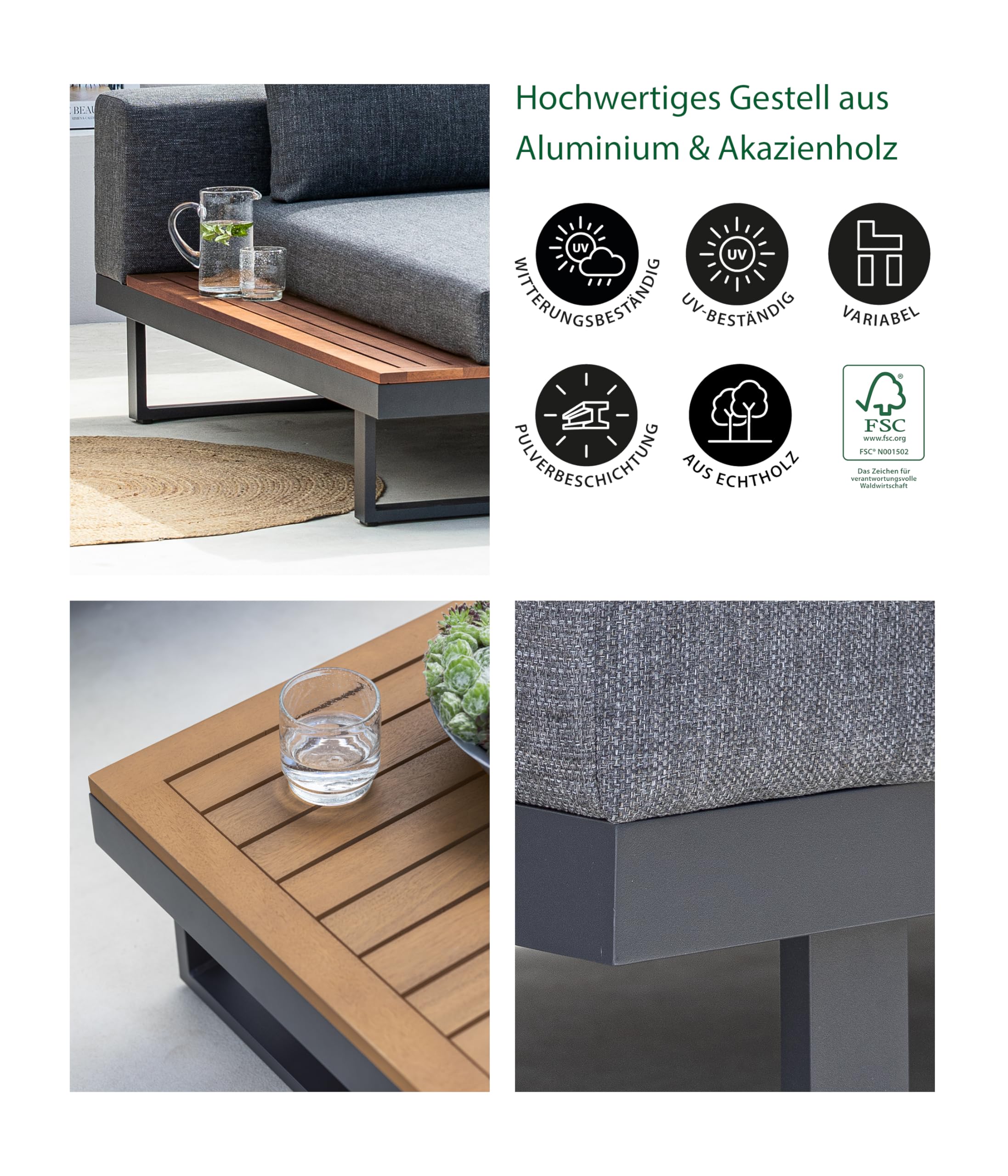 Dehner Riva Garten-Lounge 3-teilig 4-Sitzer schwarz