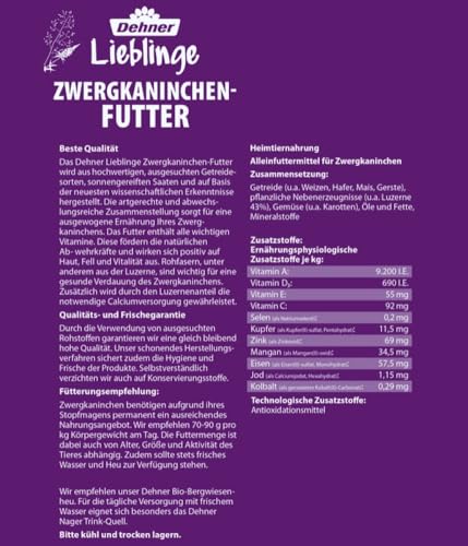 Dehner Zwergkaninchenfutter Adult 5kg Luzerne-Karotte zuckerfrei