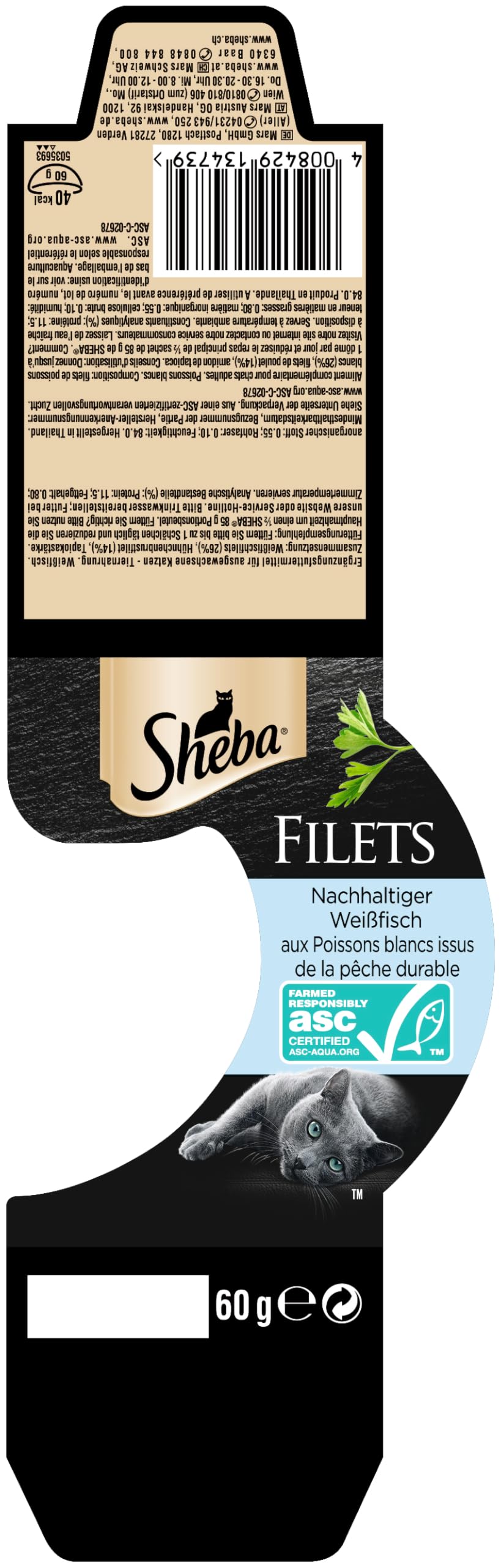Sheba Filets Weißfisch Nassfutter 60g Schale ASC