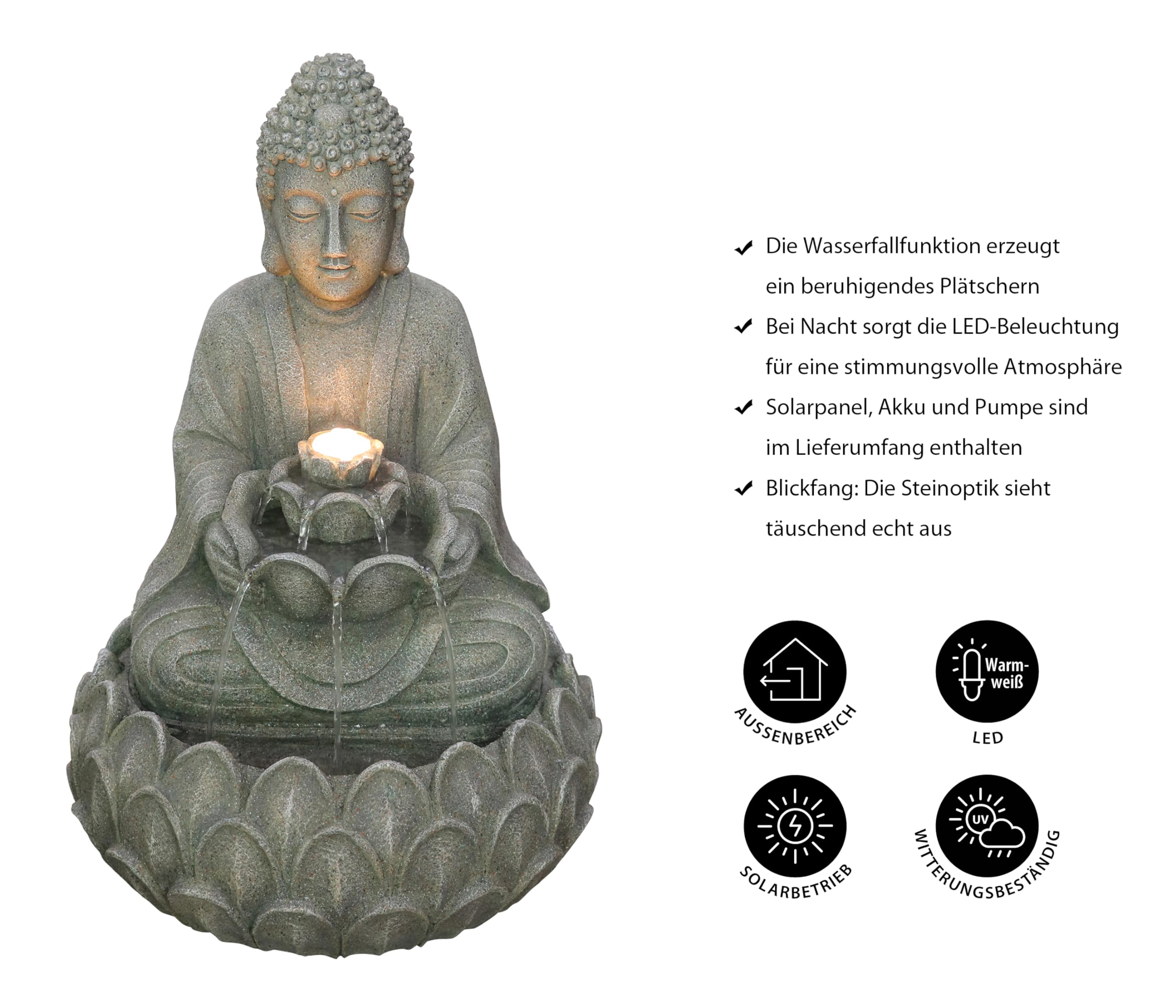 Dehner Yoga Solarbrunnen grau 55 cm LED Polyresin