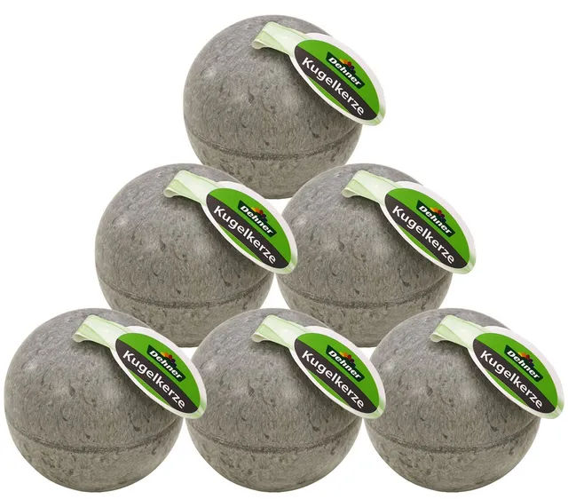 Dehner Kugelkerze 6er Set Ø 8 cm Stearin grau rustikal