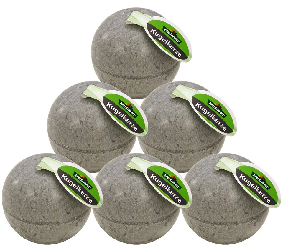Dehner Kugelkerze 6er Set Ø 8 cm Stearin grau rustikal