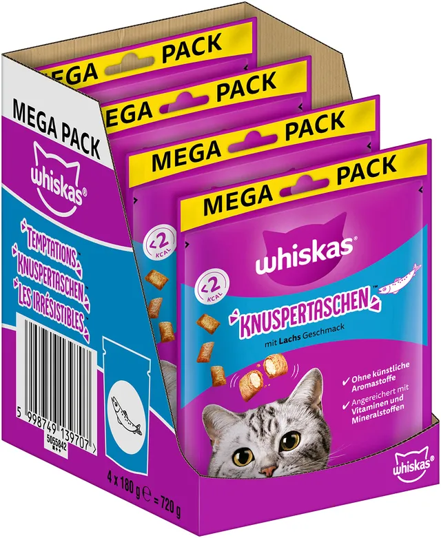 Whiskas Knuspertaschen Snack Lachs 4x180g cremig