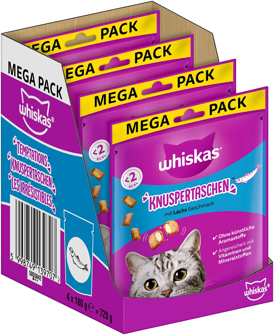 Whiskas Knuspertaschen Snack Lachs 4x180g cremig