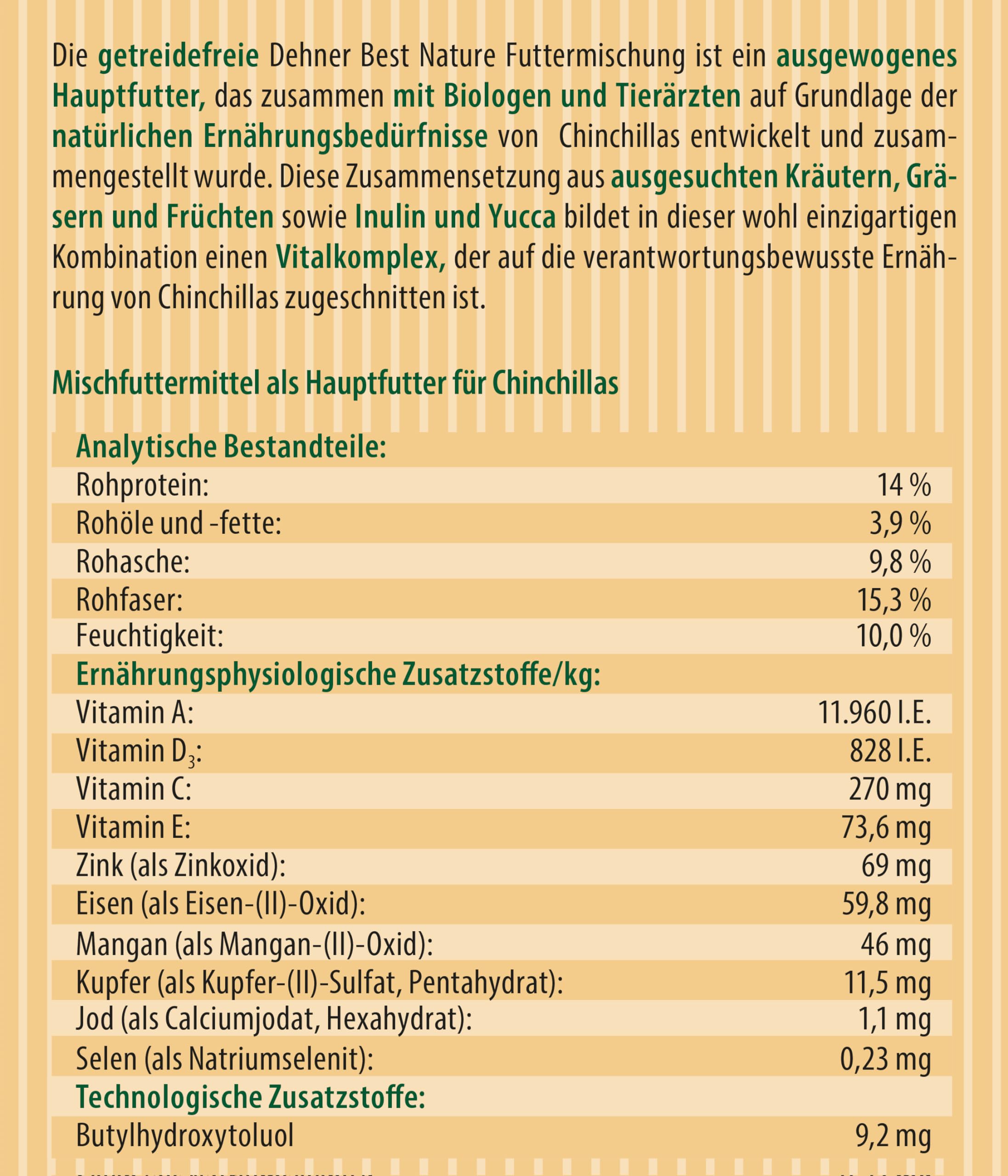 Dehner Best Nature Chinchillafutter Adult 2 kg getreidefrei