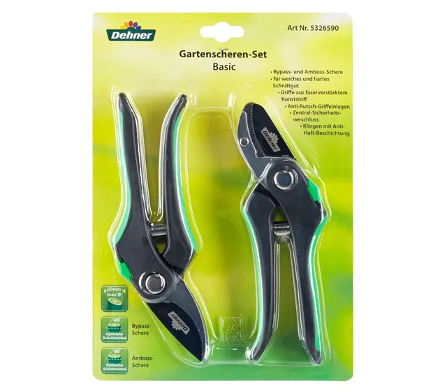 Dehner Gartenscheren-Set Bypass Amboss Ø2cm 2-teilig