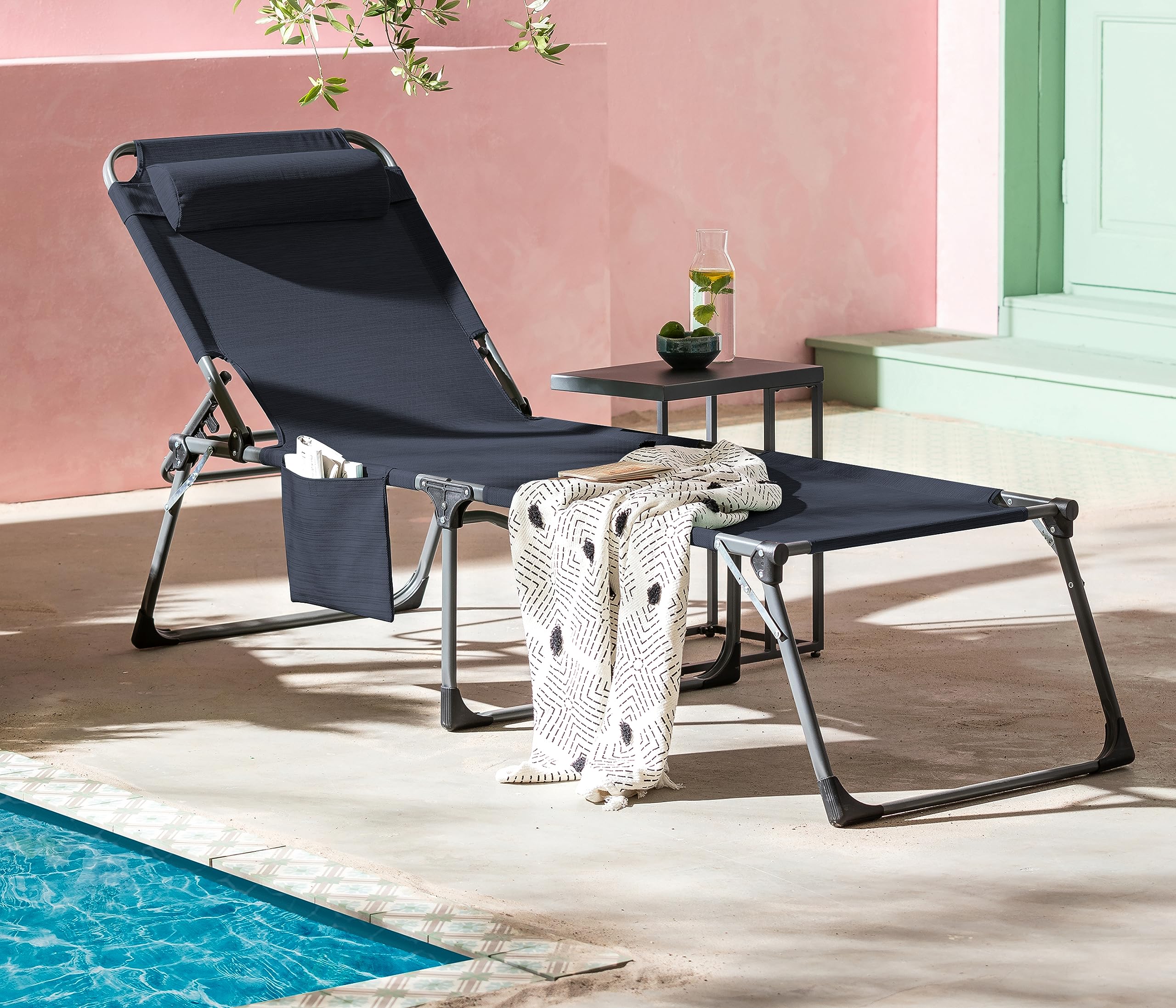 Dehner Mallorca Gartenliege 227cm Textilene dunkelblau klappbar