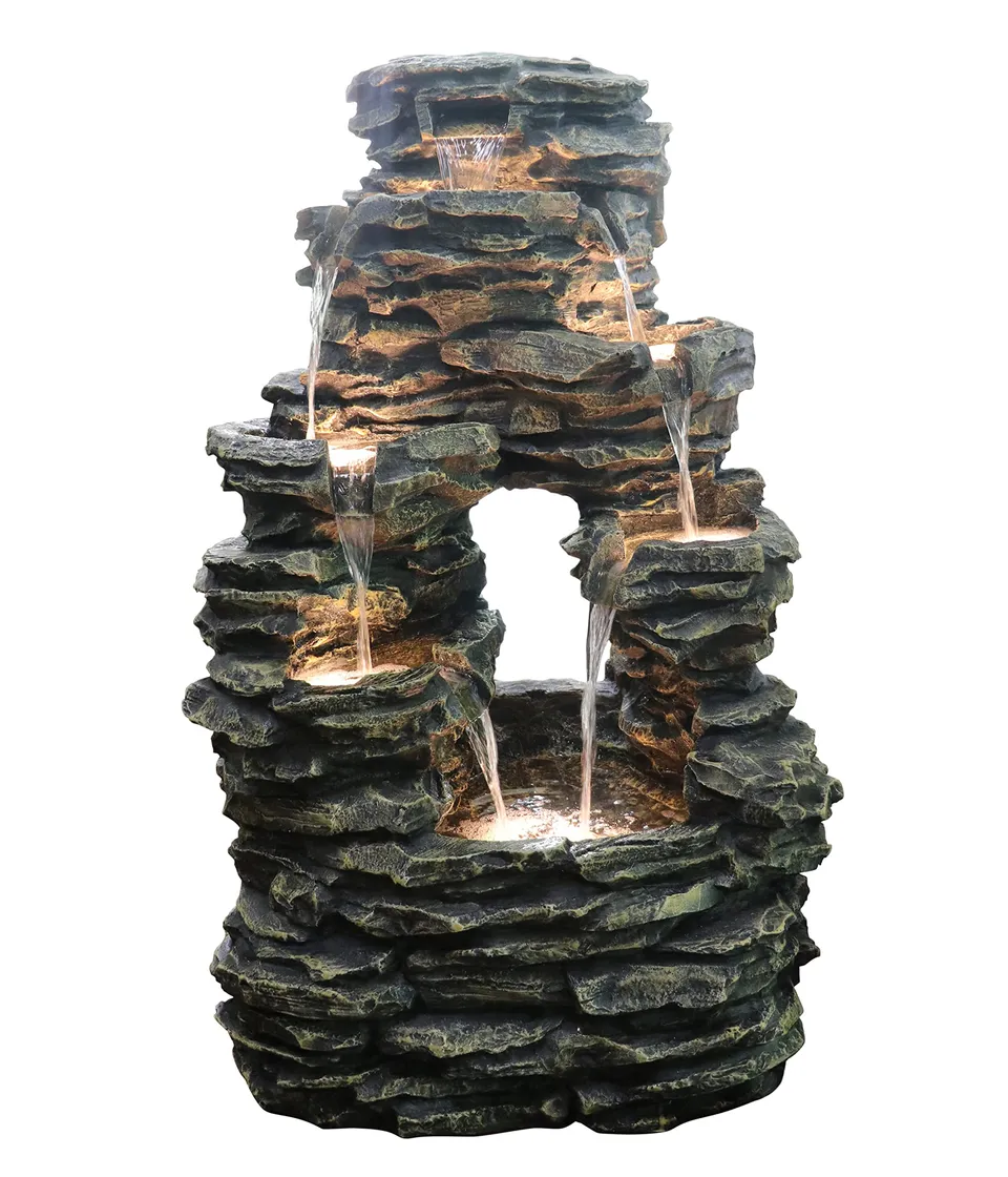 Dehner Salto Gartenbrunnen grau 99 cm LED Steinoptik
