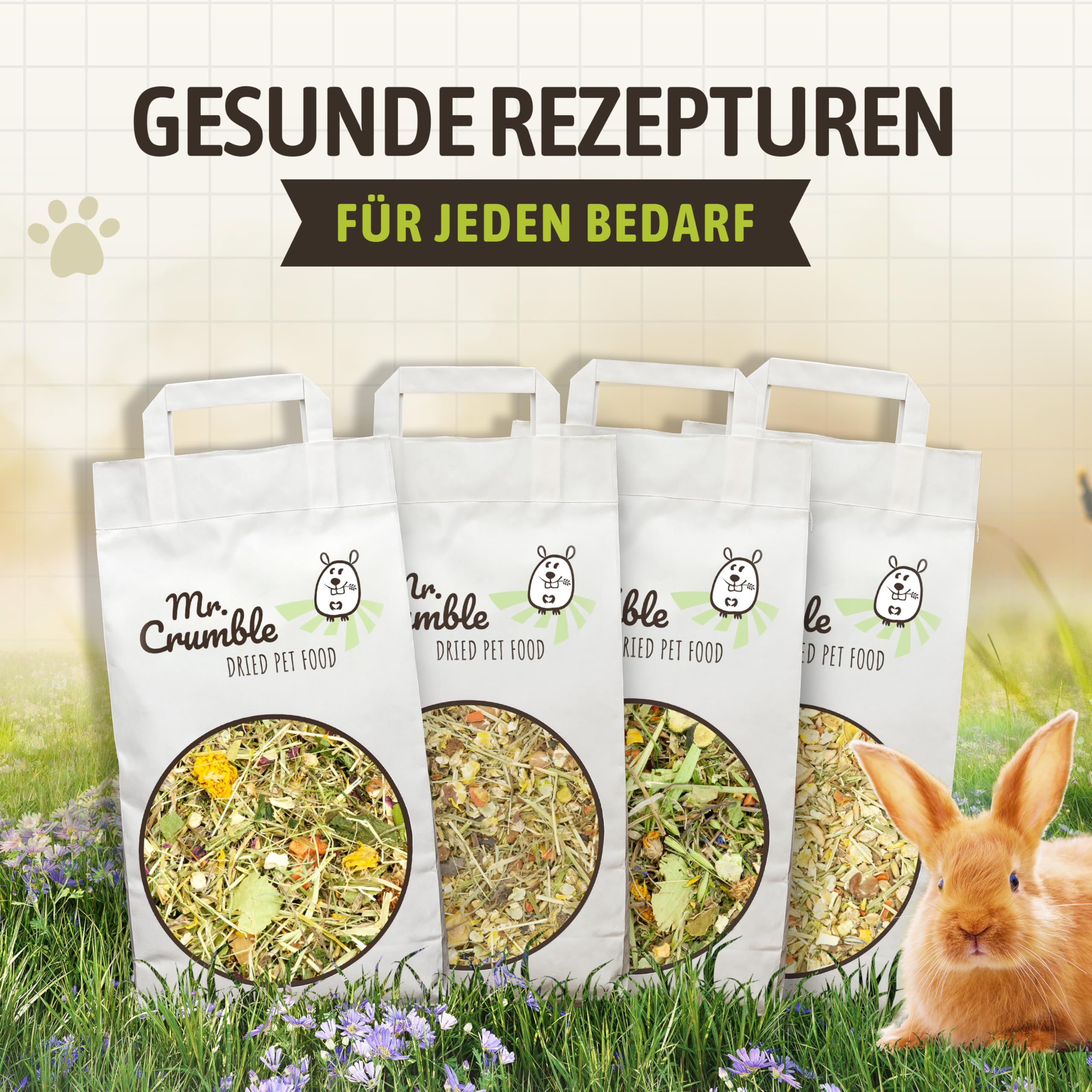 Mr. Crumble Hoppel Mix Kaninchenfutter 1 kg ohne Pellets rohfaserreich