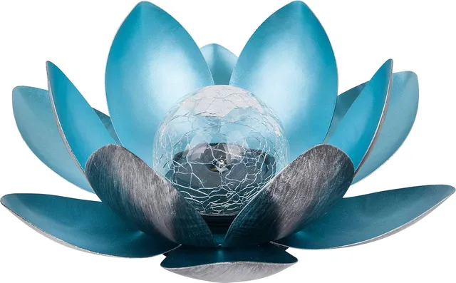 Dehner Premium Lovely Lotus Solarleuchte silber-blau Ø 27,5 cm