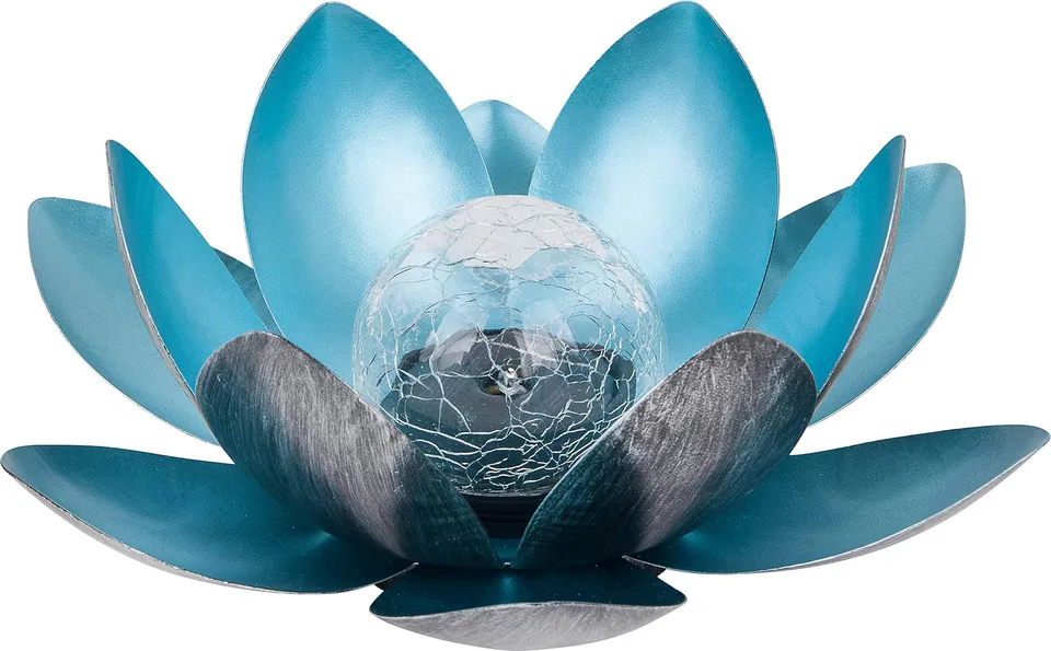 Dehner Premium Lovely Lotus Solarleuchte silber-blau Ø 27,5 cm