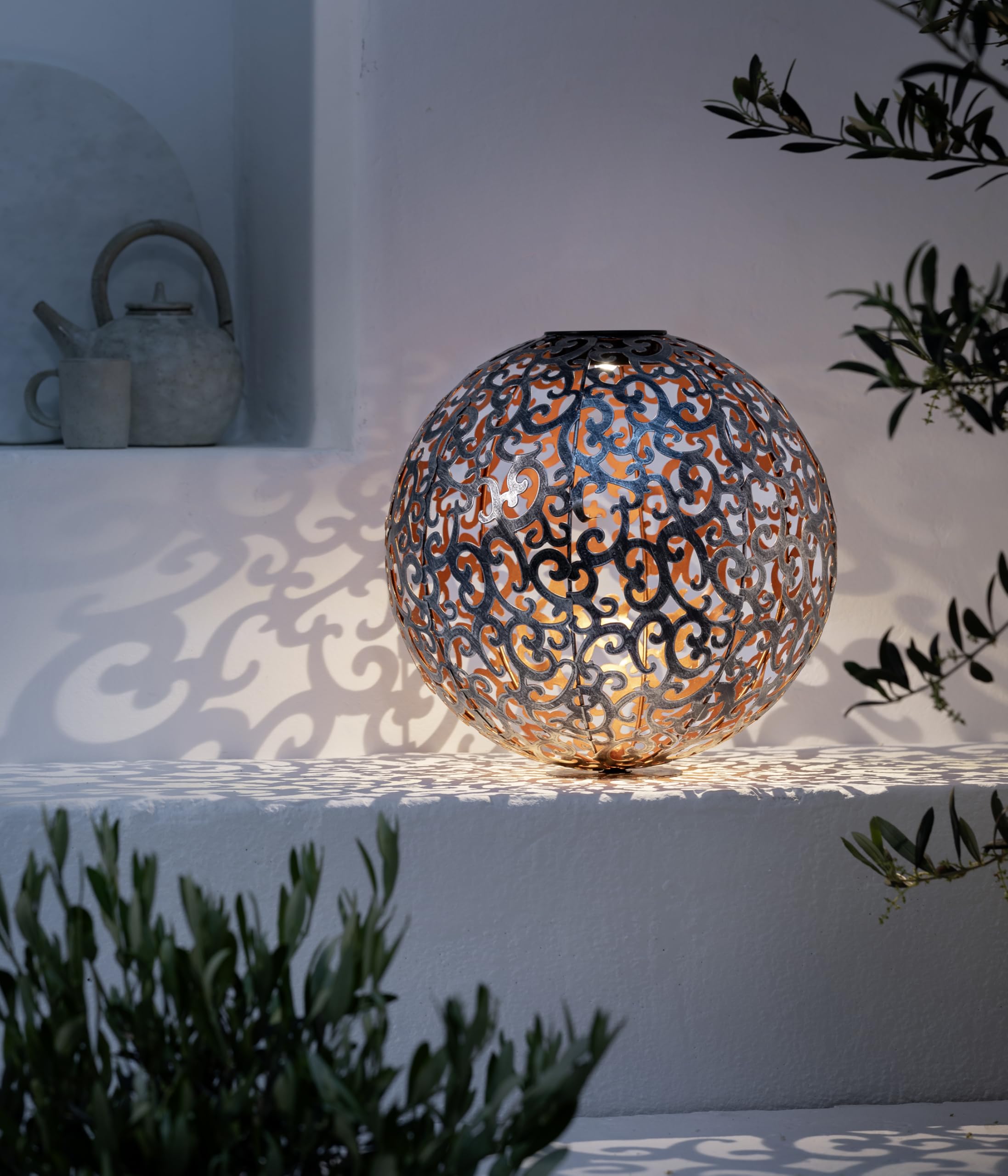 Dehner Solarkugel Luanda Solarleuchte Ø 30 cm silber-kupfer