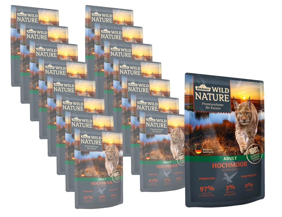 Dehner Wild Nature Hochmoor Nassfutter Ente Pute 16x85g getreidefrei