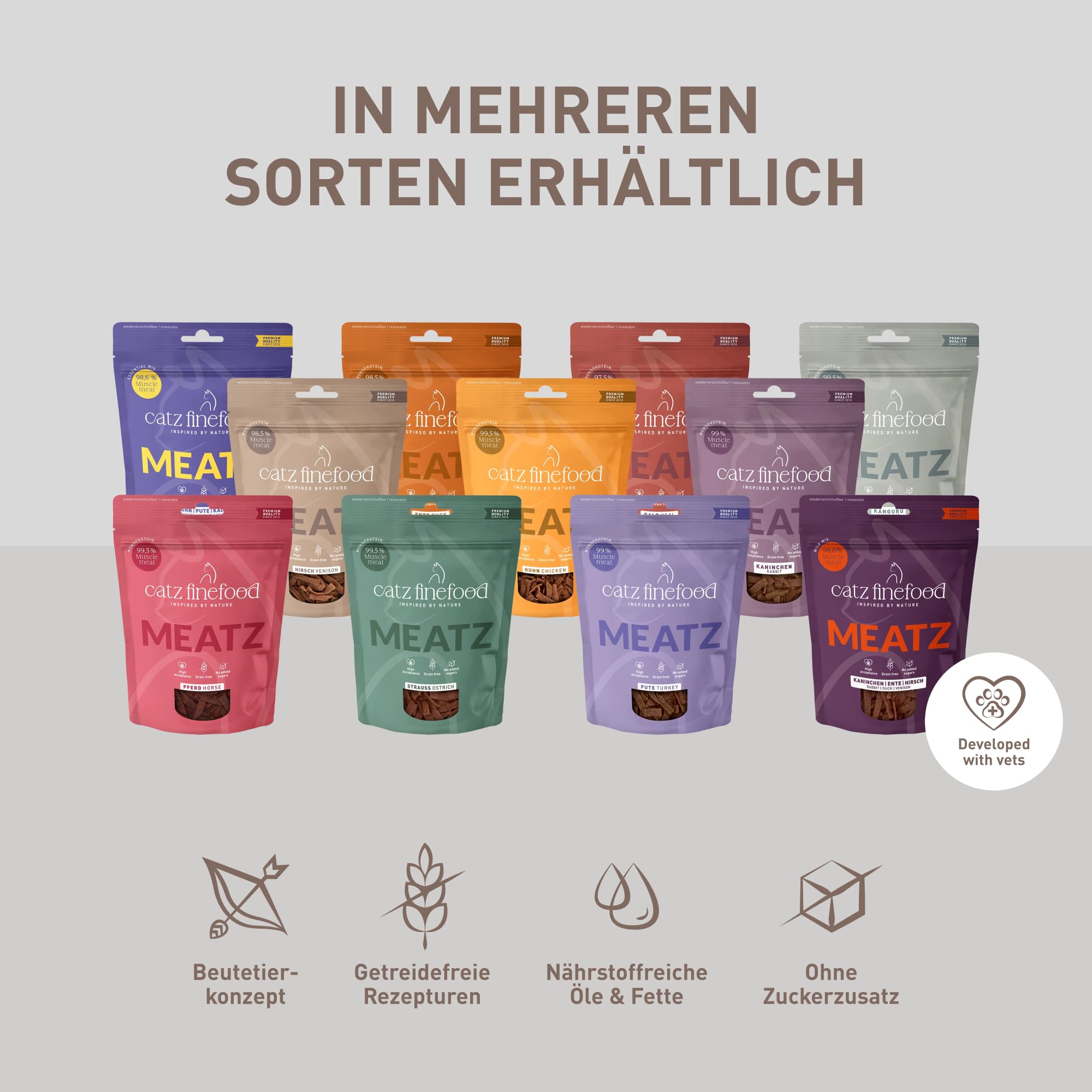 catz finefood Meatz Snack Fleischstreifen Mix-Paket 10x45g getreidefrei