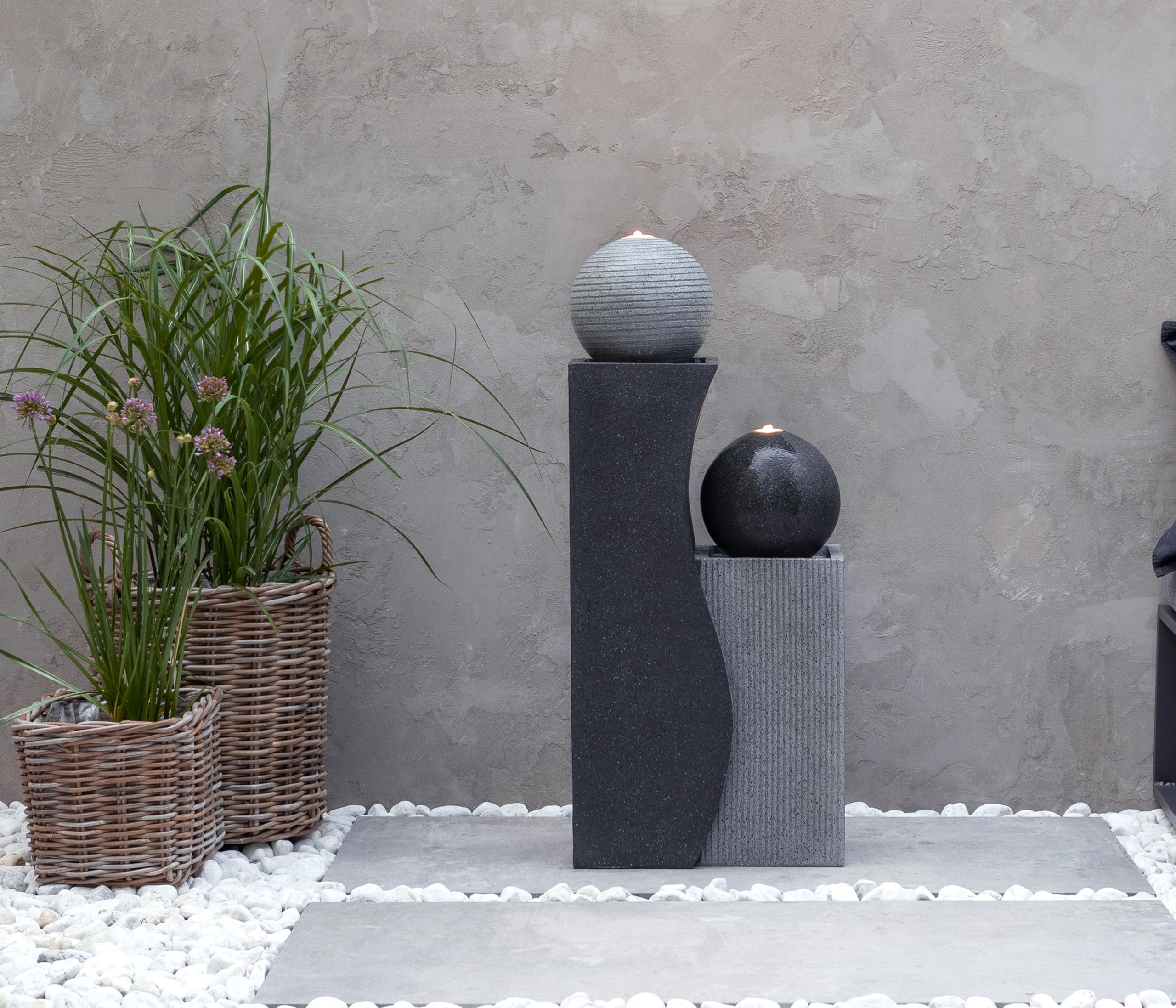 Dehner Ying Yang Gartenbrunnen 94 cm grau LED