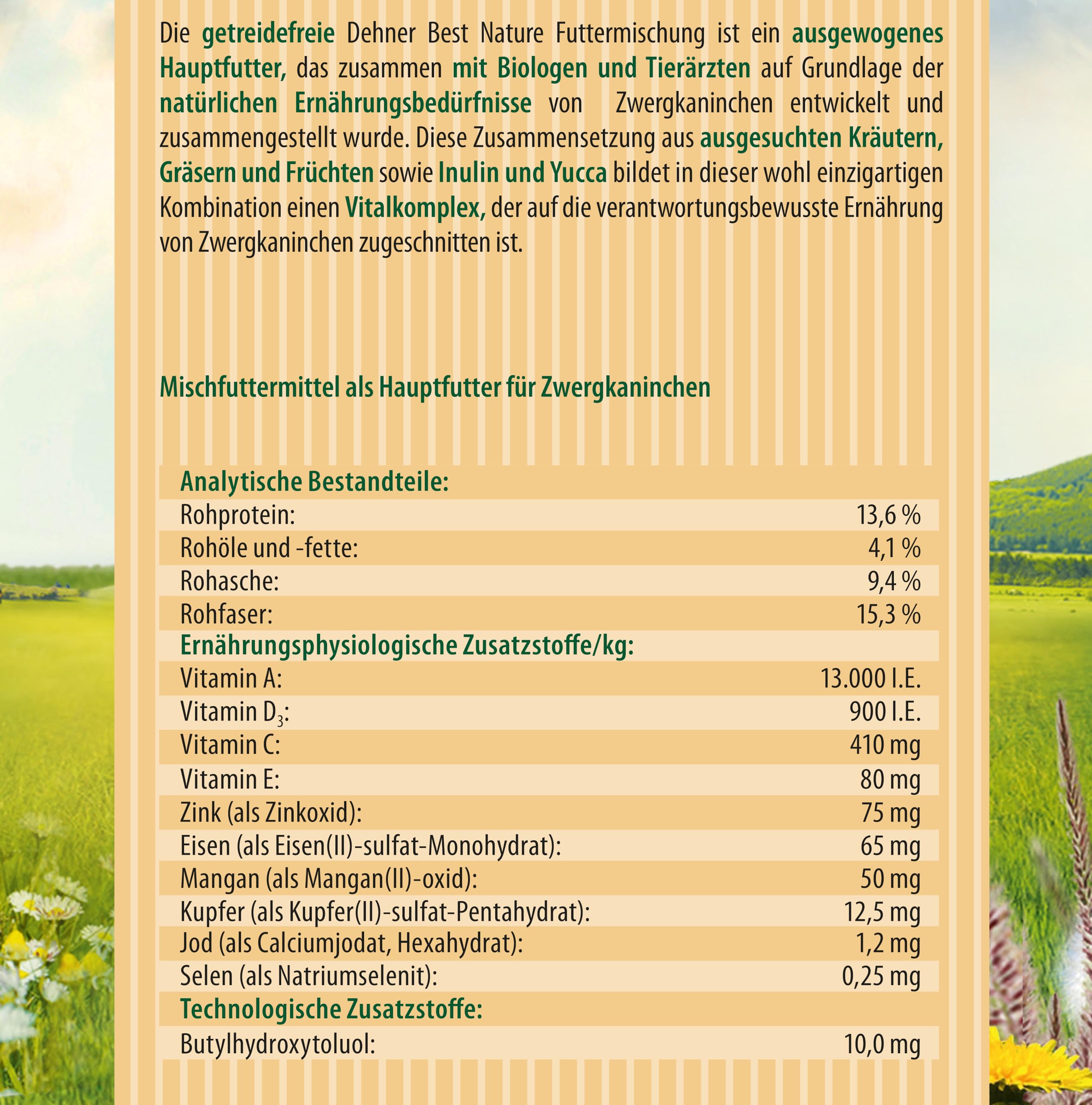 Dehner Best Nature Nagerfutter Adult Zwergkaninchen 2 kg getreidefrei