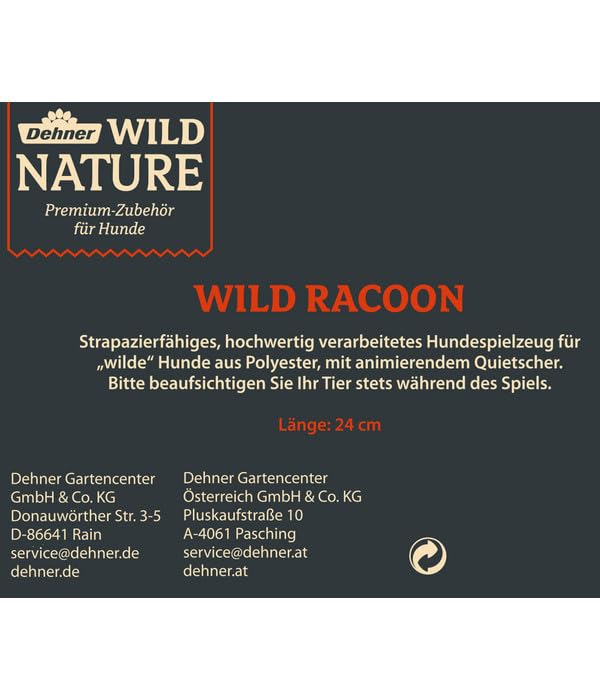 Dehner Wild Nature Wild Racoon Hundespielzeug 24 cm mit Quietscher