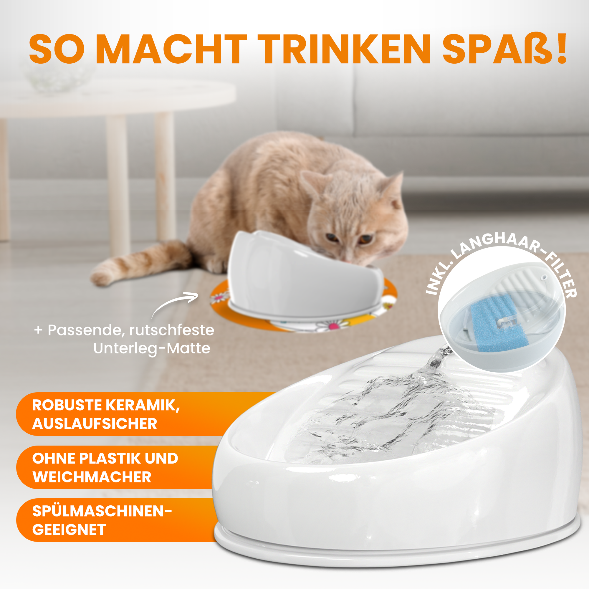 Lucky-Kitty Unsere Bestseller Set Brunnen Napf Futter 7-teilig