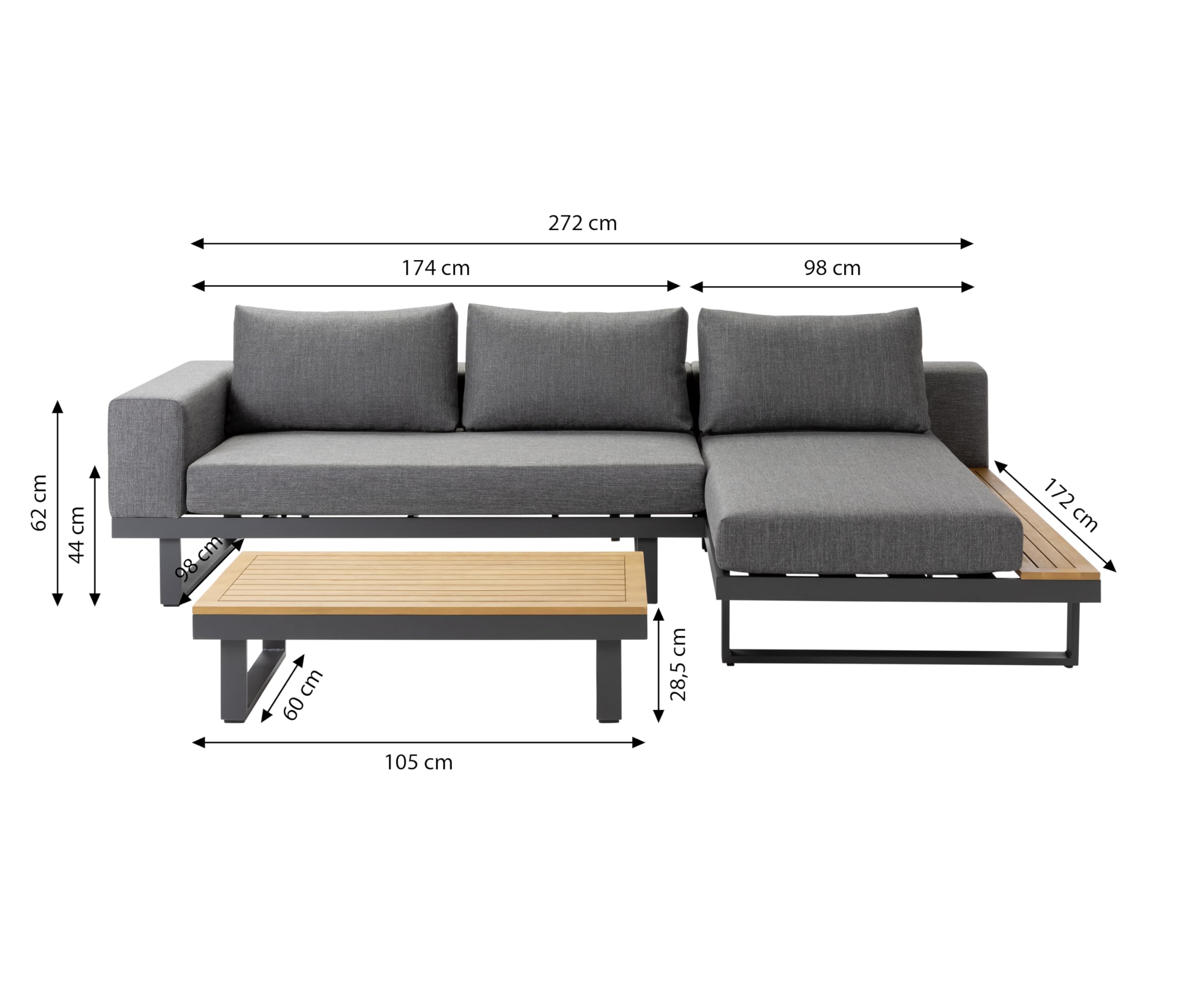 Dehner Riva Garten-Lounge 3-teilig 4-Sitzer schwarz