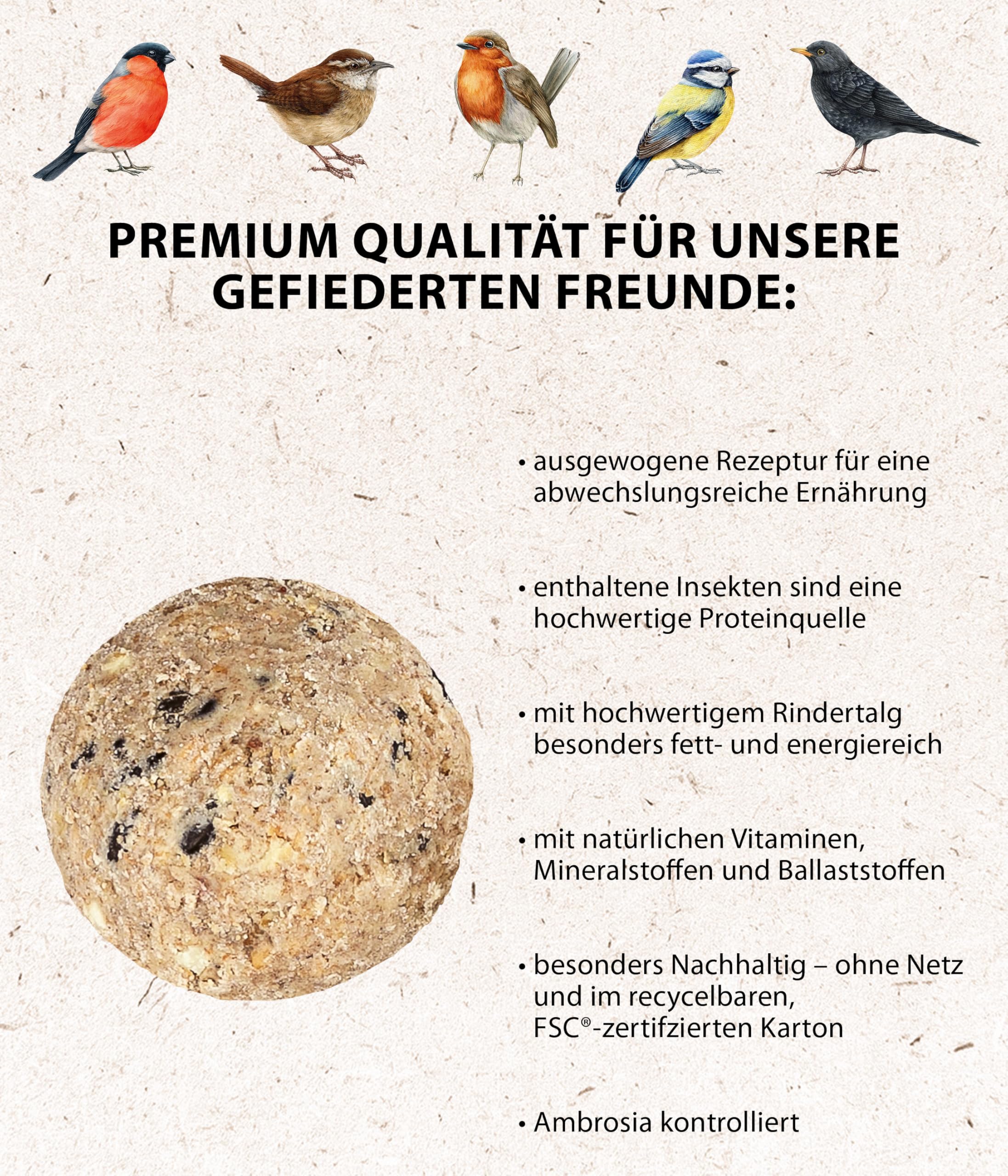 Dehner Natura Meisenknödel ohne Netz Insekten 100x90g proteinreich