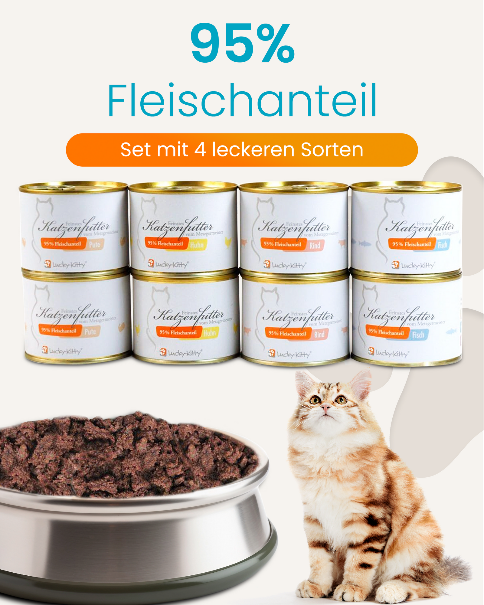 Lucky-Kitty Probeset Nassfutter 8x200g Huhn Rind Pute Fisch