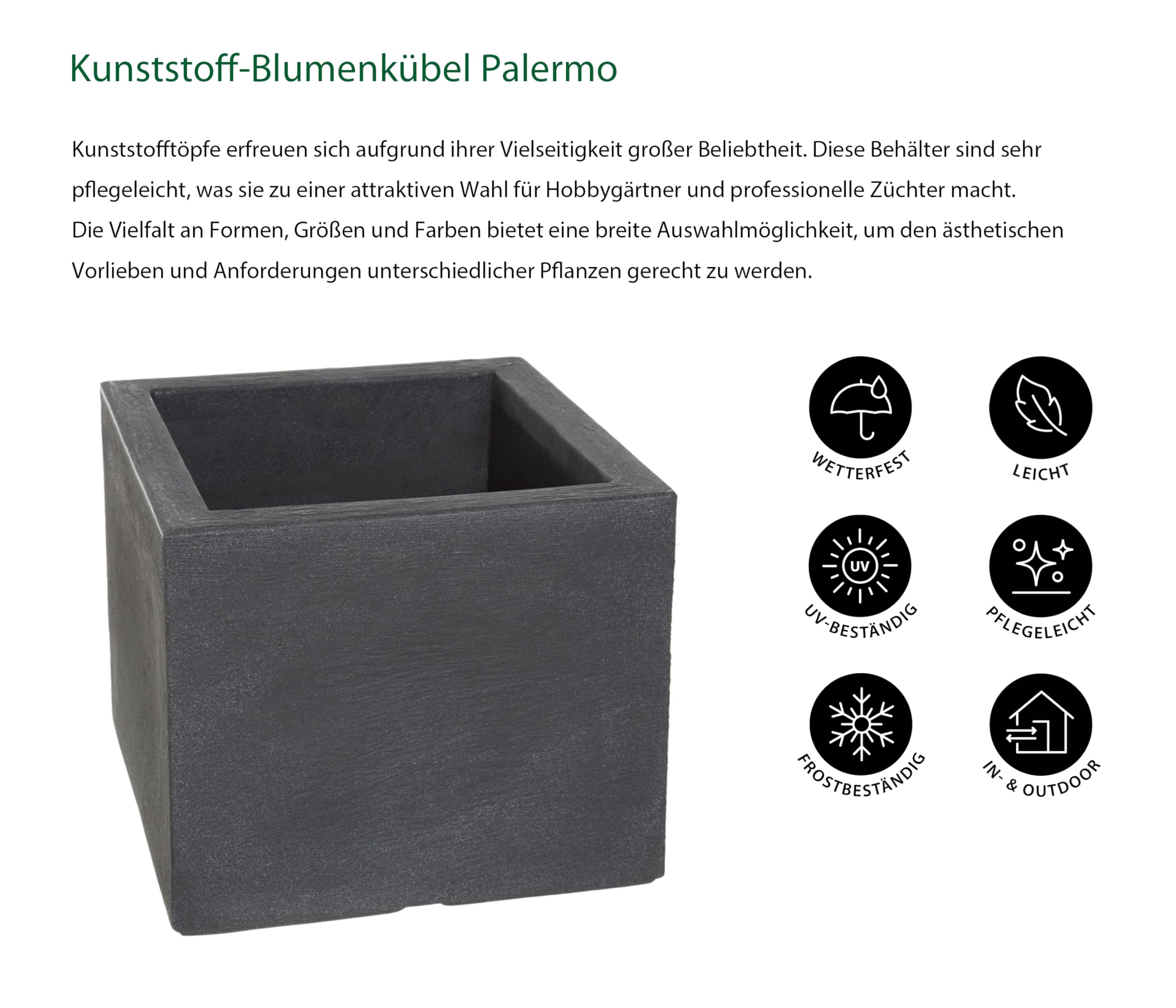 Dehner Palermo Blumenkübel anthrazit 50x50x40cm Kunststoff