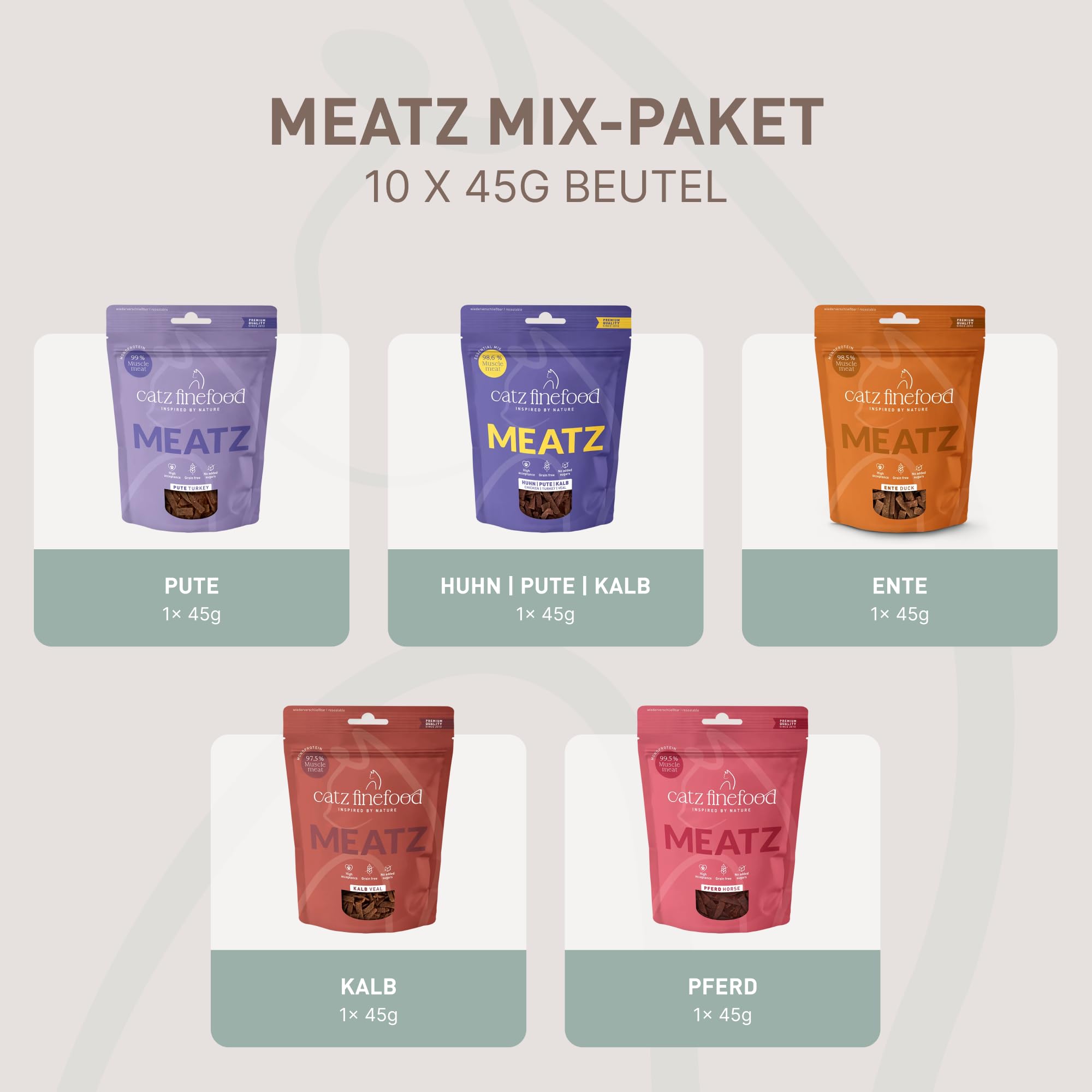 catz finefood Meatz Snack Fleischstreifen Mix-Paket 10x45g getreidefrei