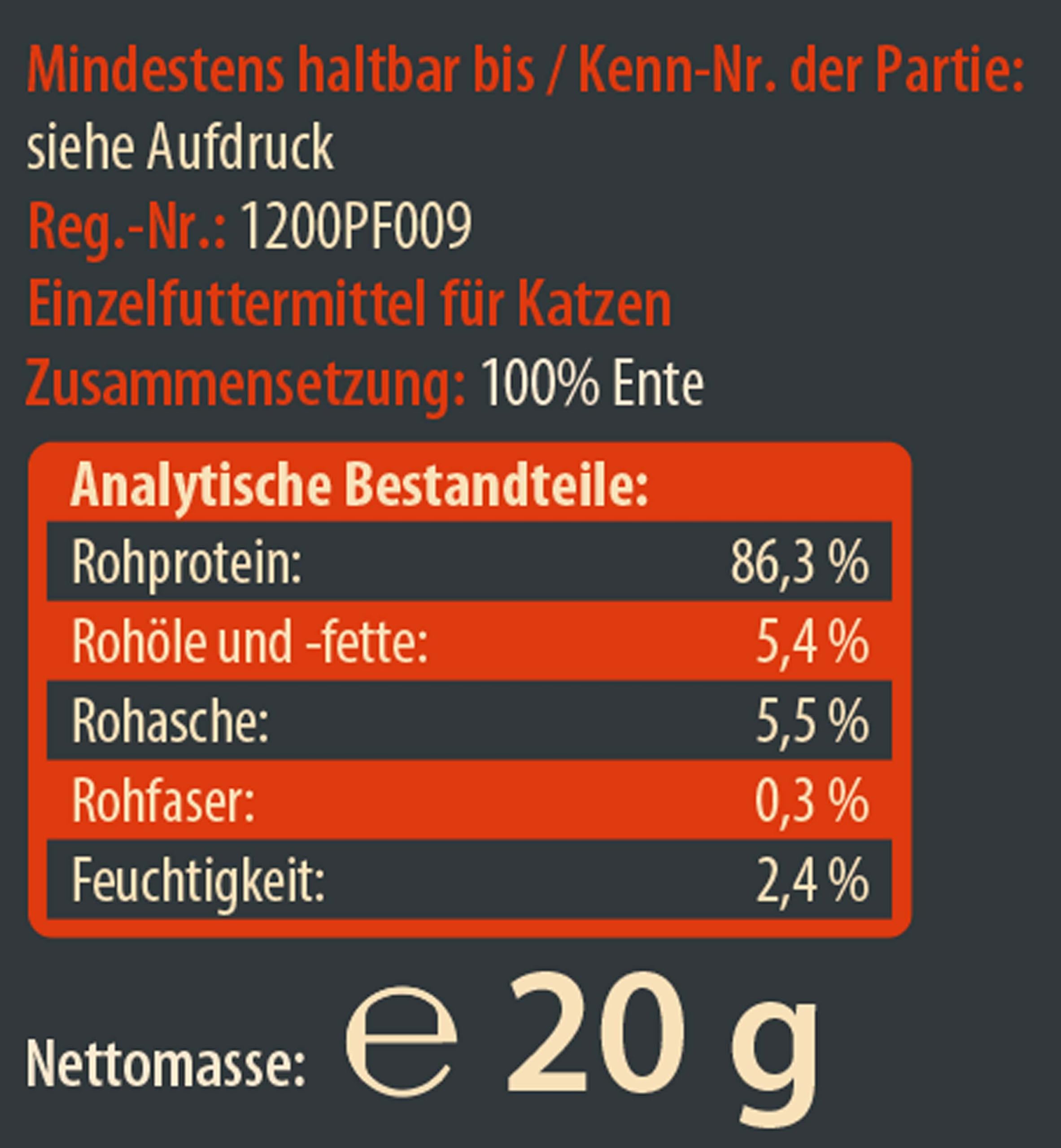 Dehner Wild Nature Ente Katzensnack 6x20g gefriergetrocknet