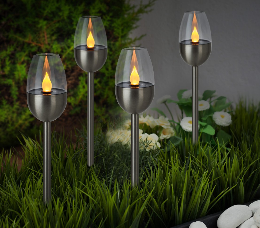 Dehner Solarleuchte Flame 4er Set Edelstahl silber