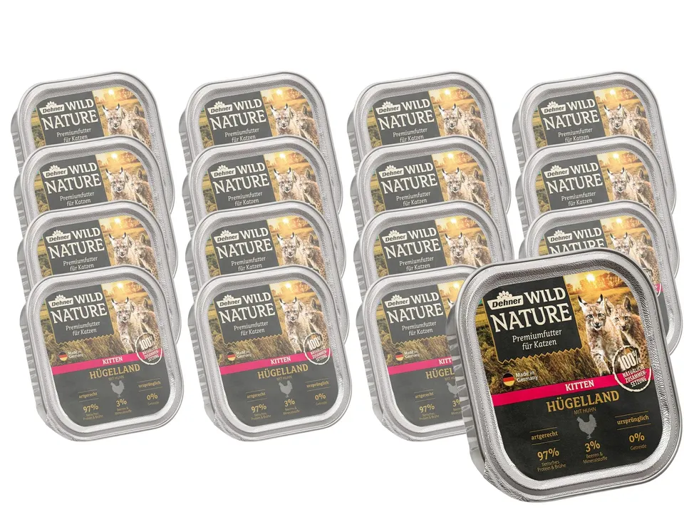 Dehner Wild Nature Kitten Hügelland Nassfutter Huhn 16x100g