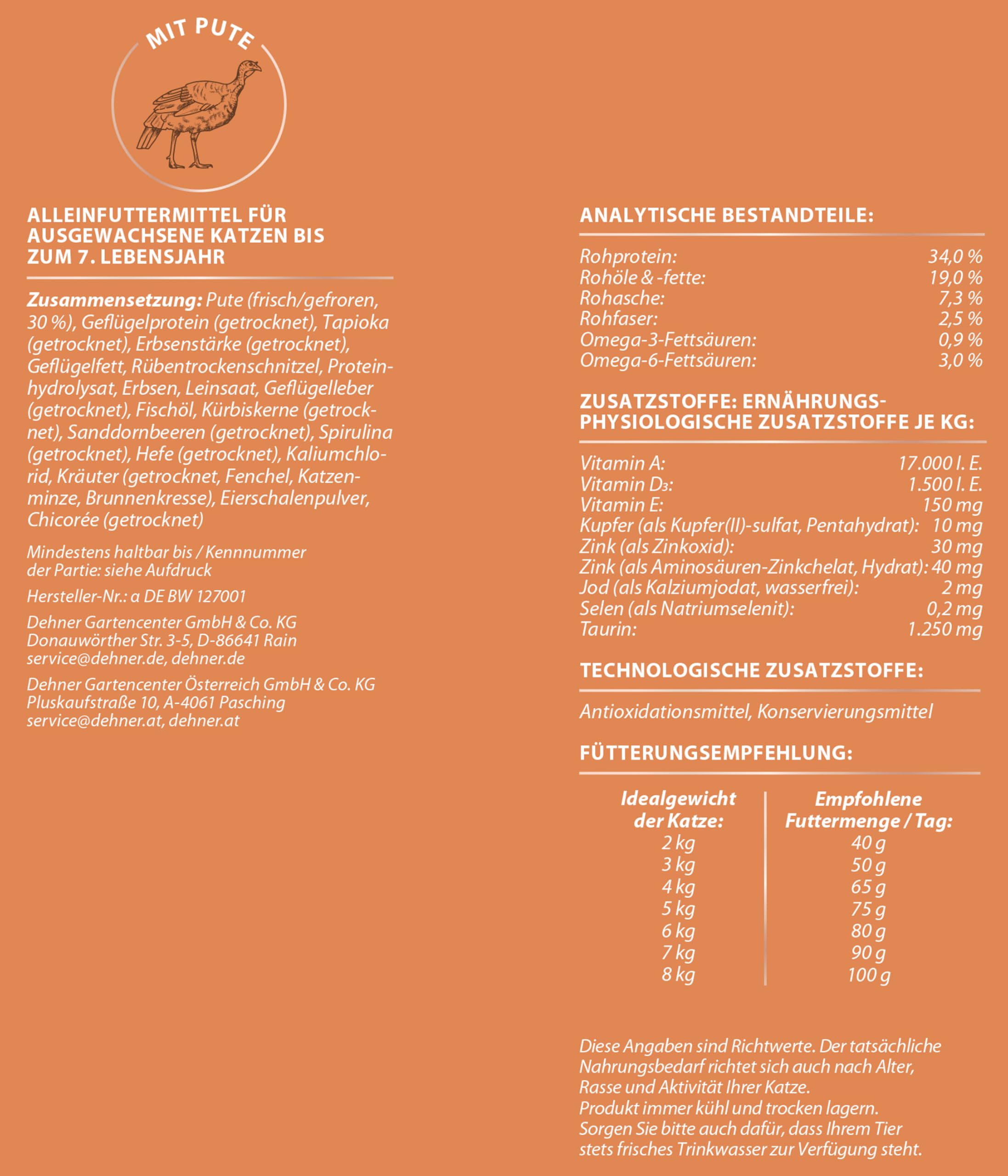 Dehner Premium Sensitive Adult Trockenfutter Pute 2 kg getreidefrei