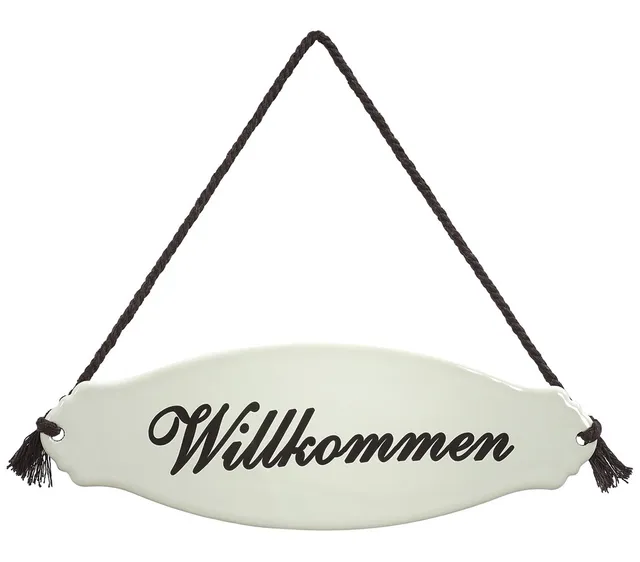 Dehner Willkommen Gartenschild Stahl weiß/beige Emaille